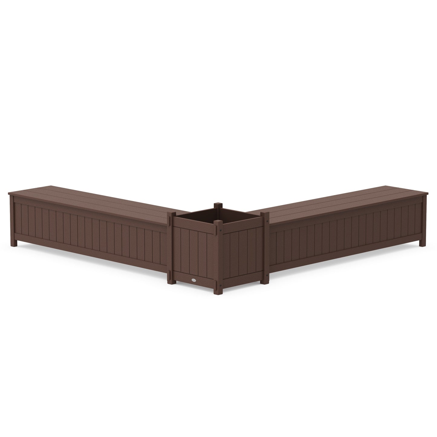 POLYWOOD 72" Vineyard L- Shaped Planter Storage Bench Set- Large — Mahogany