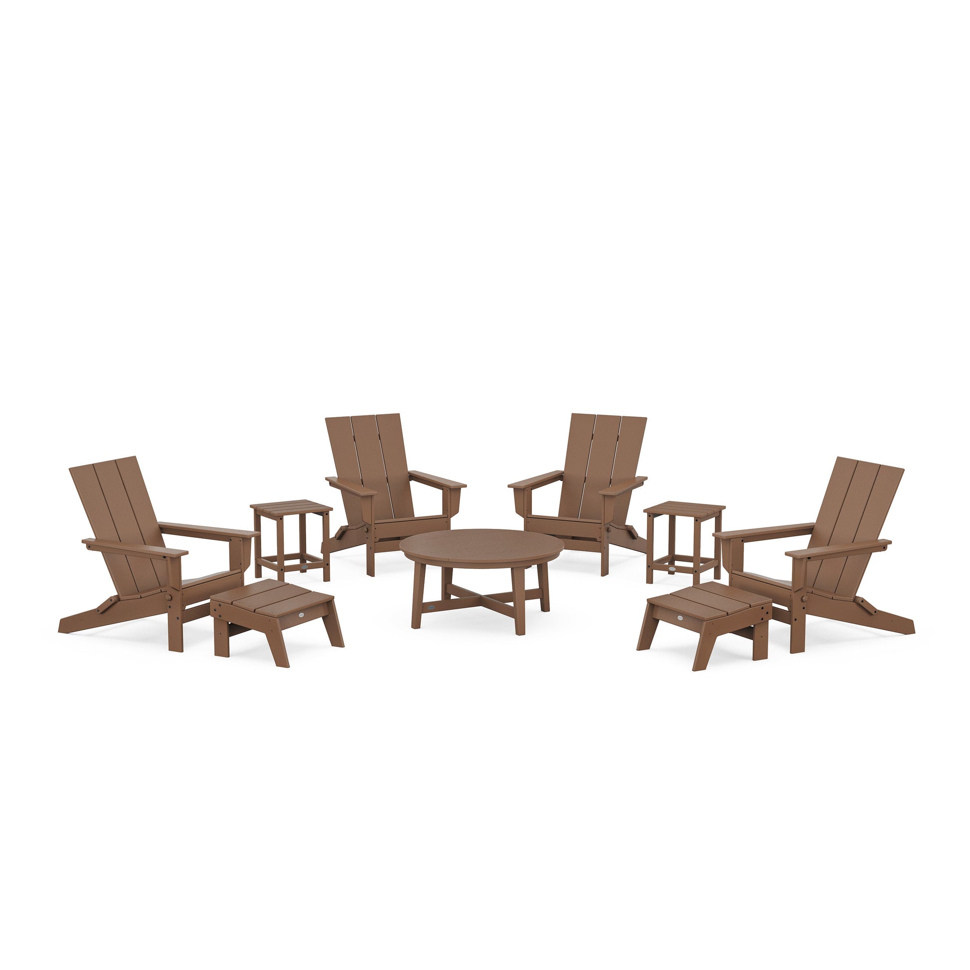 POLYWOOD Modern Studio Folding Adirondack 9-Piece Conversation Set — Teak