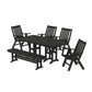 POLYWOOD Vineyard Folding Chair 6-Piece Dining Set with Bench — Black