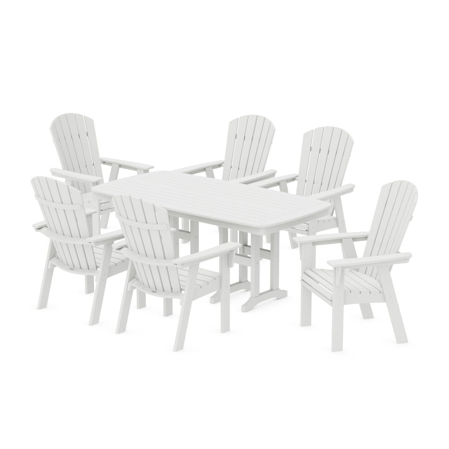 POLYWOOD Nautical Curveback Adirondack 7-Piece Dining Set — White