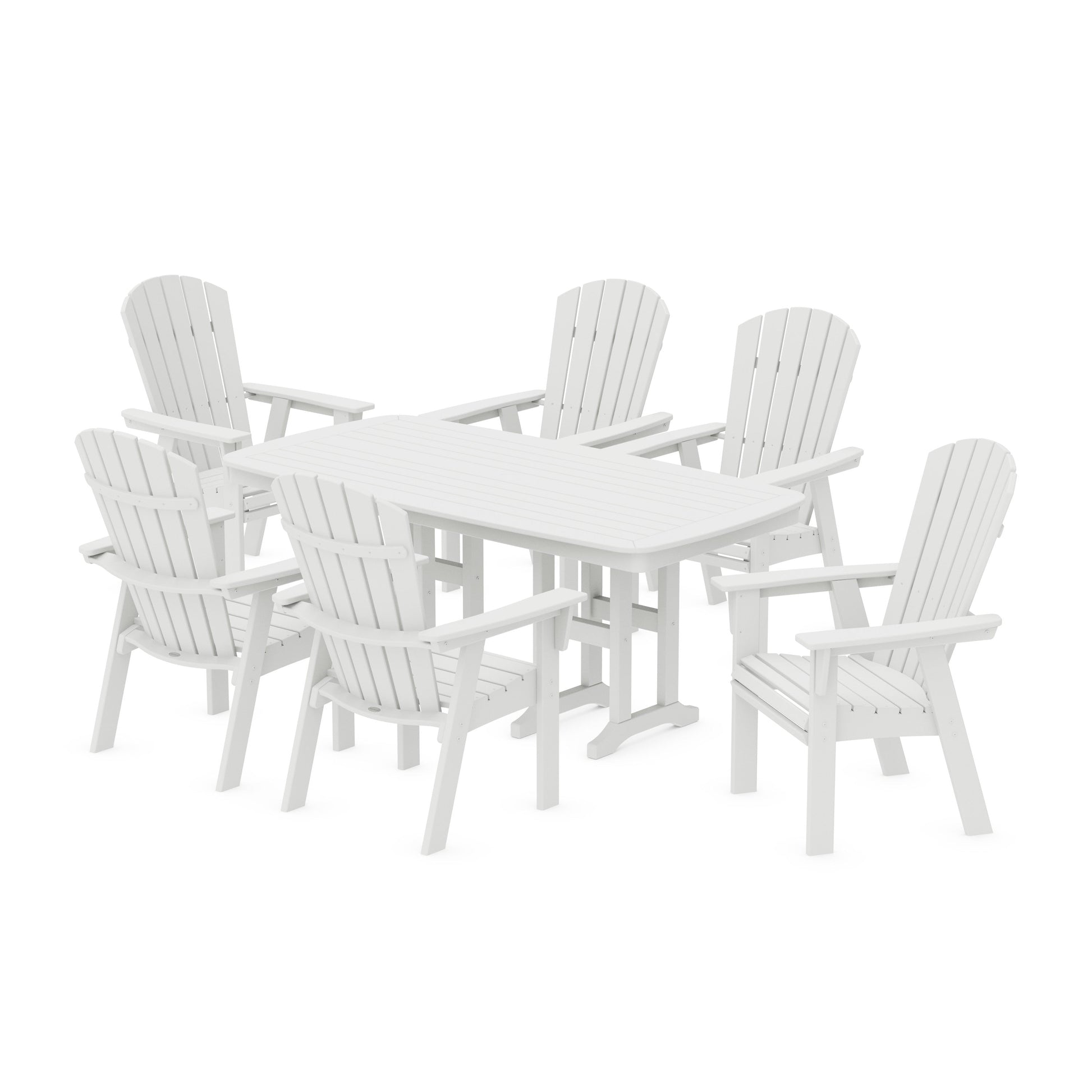 POLYWOOD Nautical Curveback Adirondack 7-Piece Dining Set — White