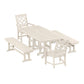 POLYWOOD Chinoiserie 5-Piece Dining Set with Benches — Sand
