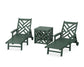 POLYWOOD Chippendale 3-Piece Chaise Set with Umbrella Stand Accent Table — Green