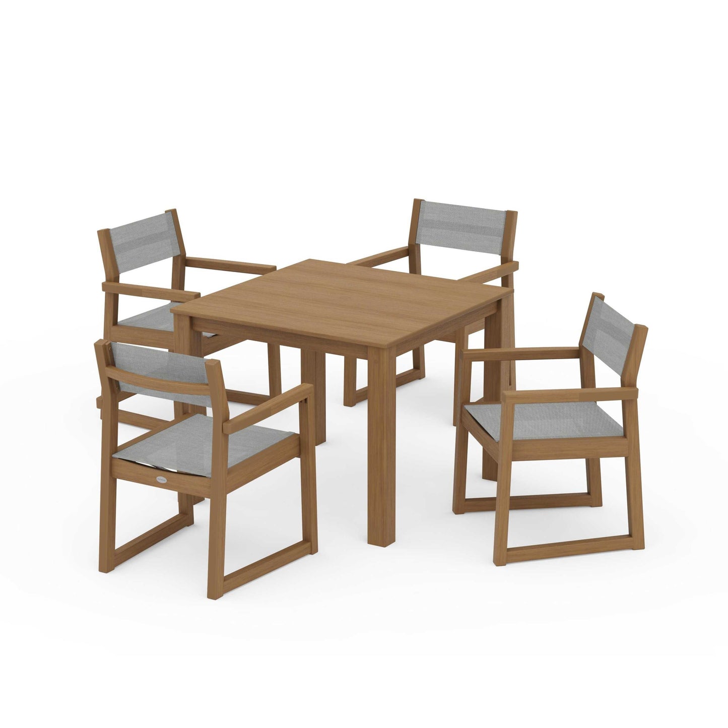 POLYWOOD EDGE Sling Arm Chair 5-Piece Parsons Dining Set — Natural / Metallic Sling