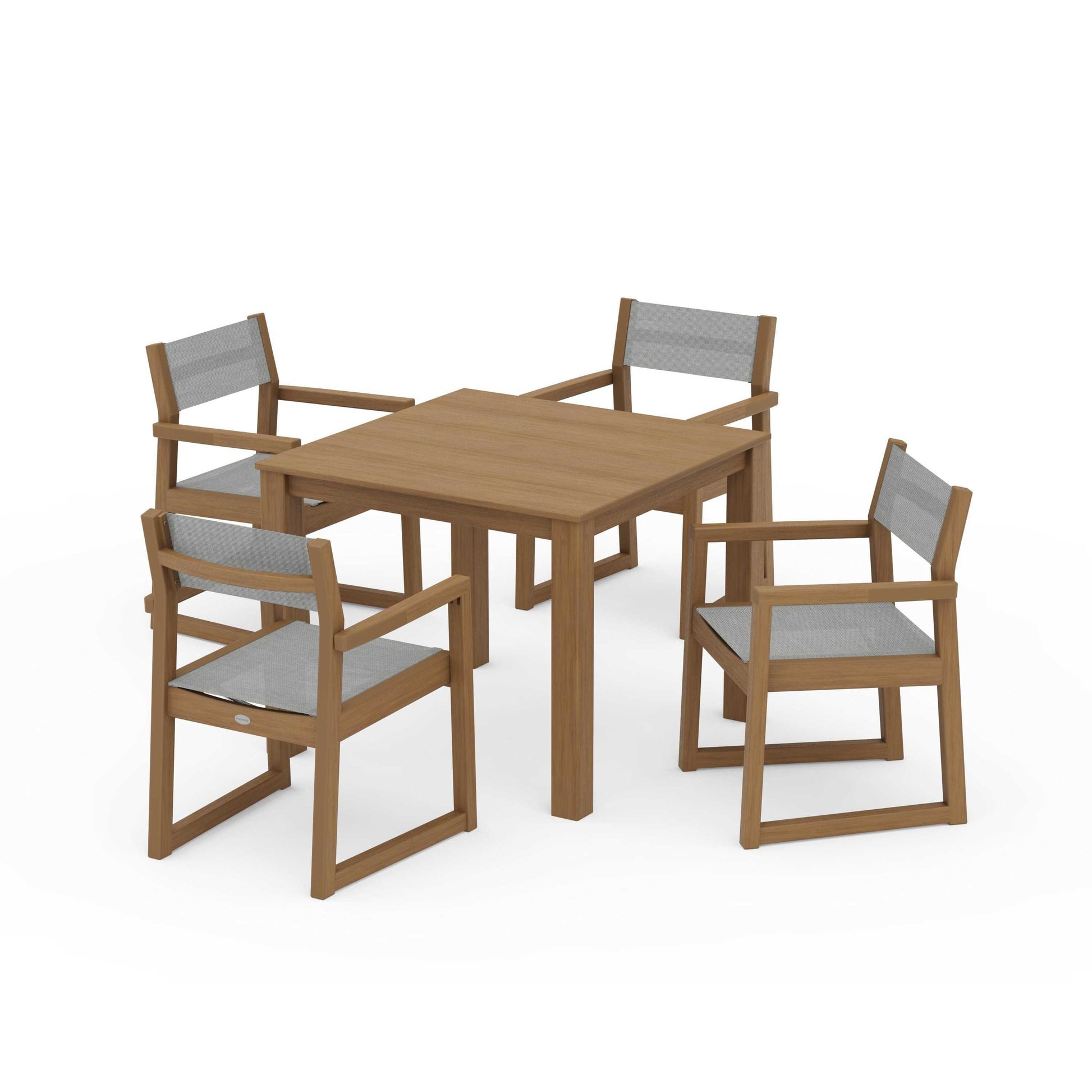 POLYWOOD EDGE Sling Arm Chair 5-Piece Parsons Dining Set — Natural / Metallic Sling