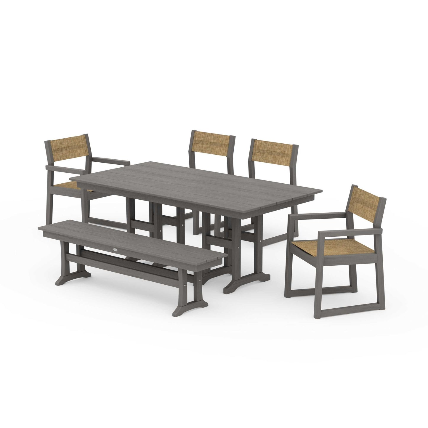 POLYWOOD EDGE Sling 6-Piece Farmhouse Dining Set — Driftwood / Burlap Sling