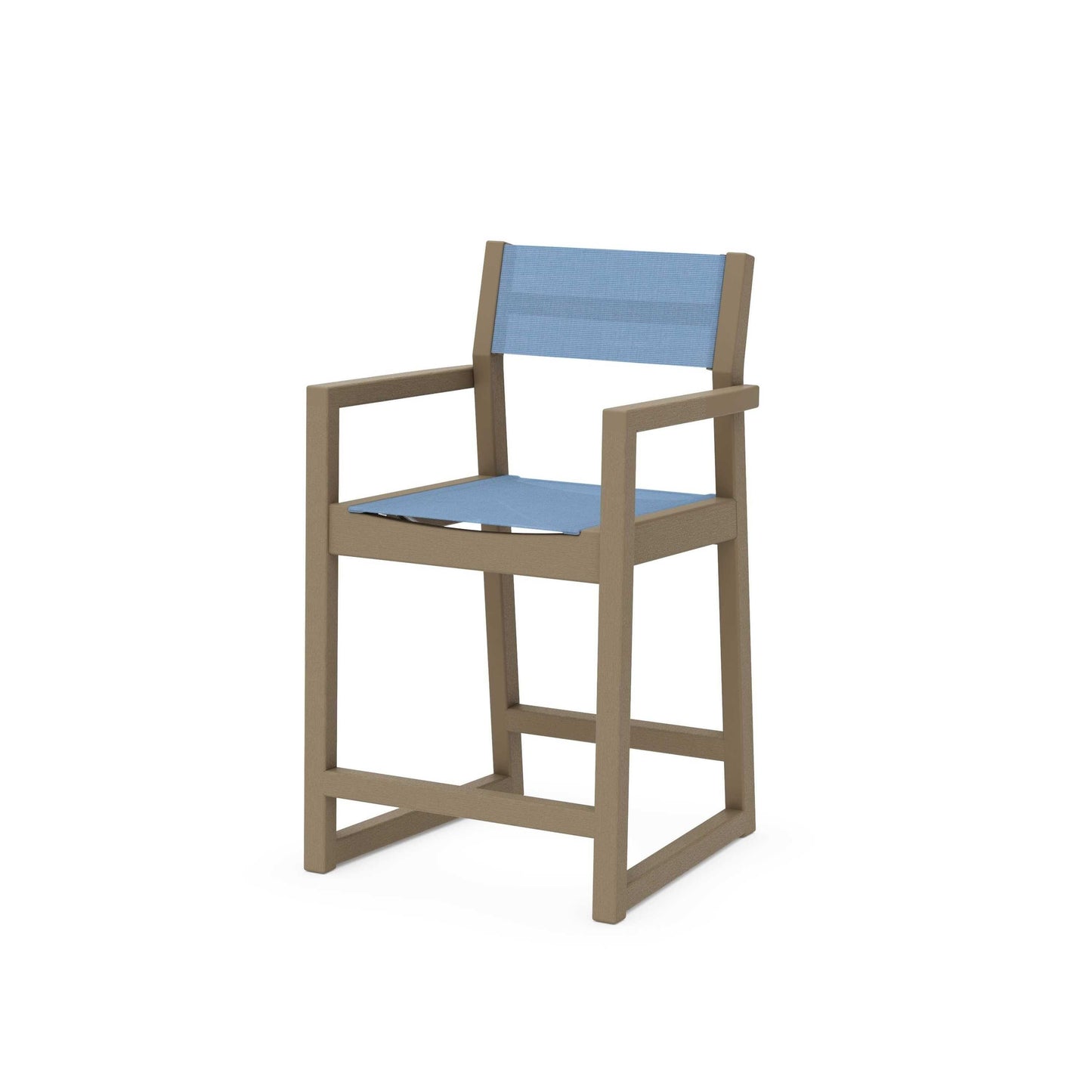POLYWOOD EDGE Sling Counter Arm Chair — Vintage Sahara / Poolside Sling