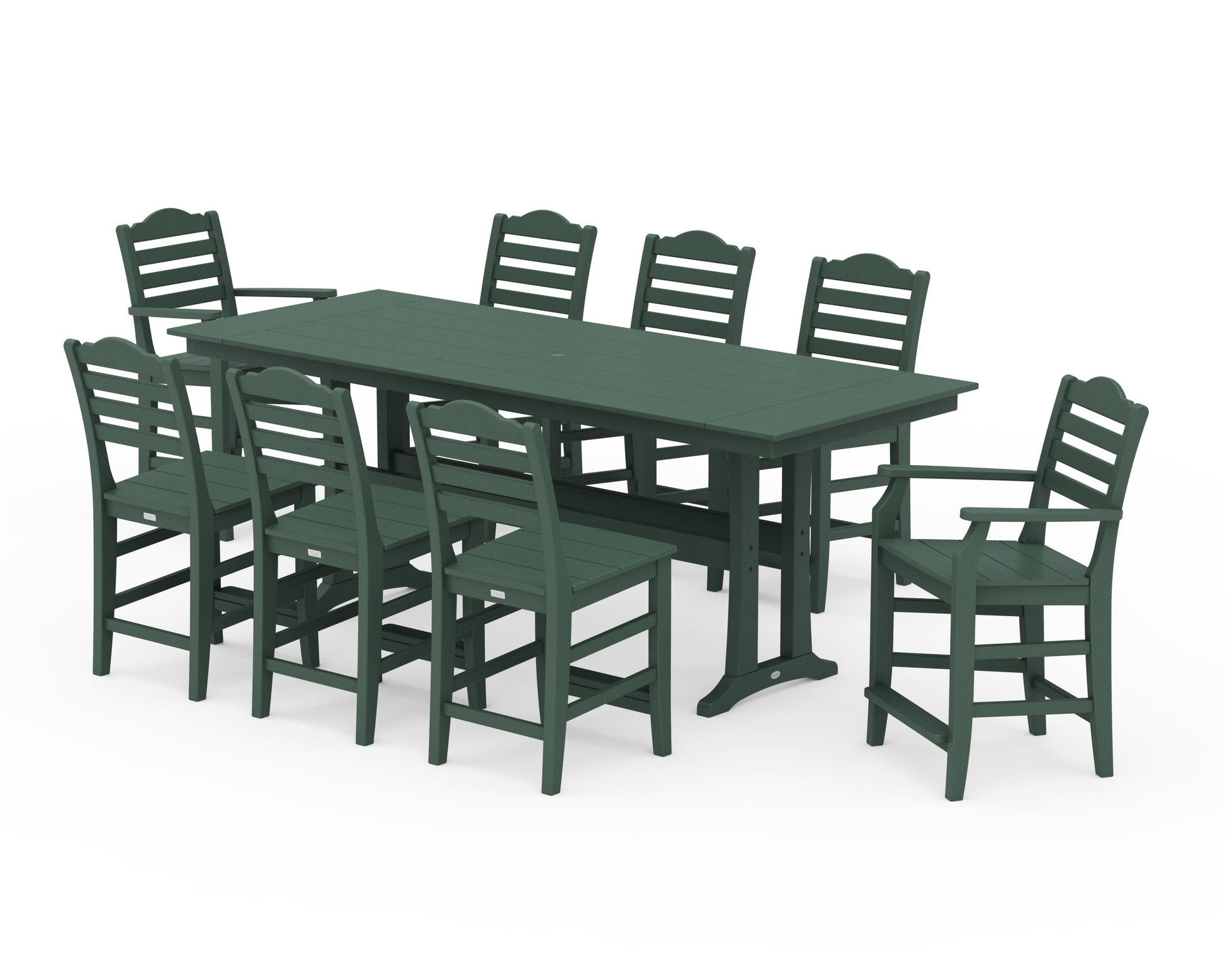 POLYWOOD Savannah 9-Piece Farmhouse Counter Set with Trestle Legs — Green