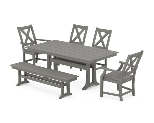 POLYWOOD Braxton 6-Piece Farmhouse Dining Set With Trestle Legs — Slate Grey