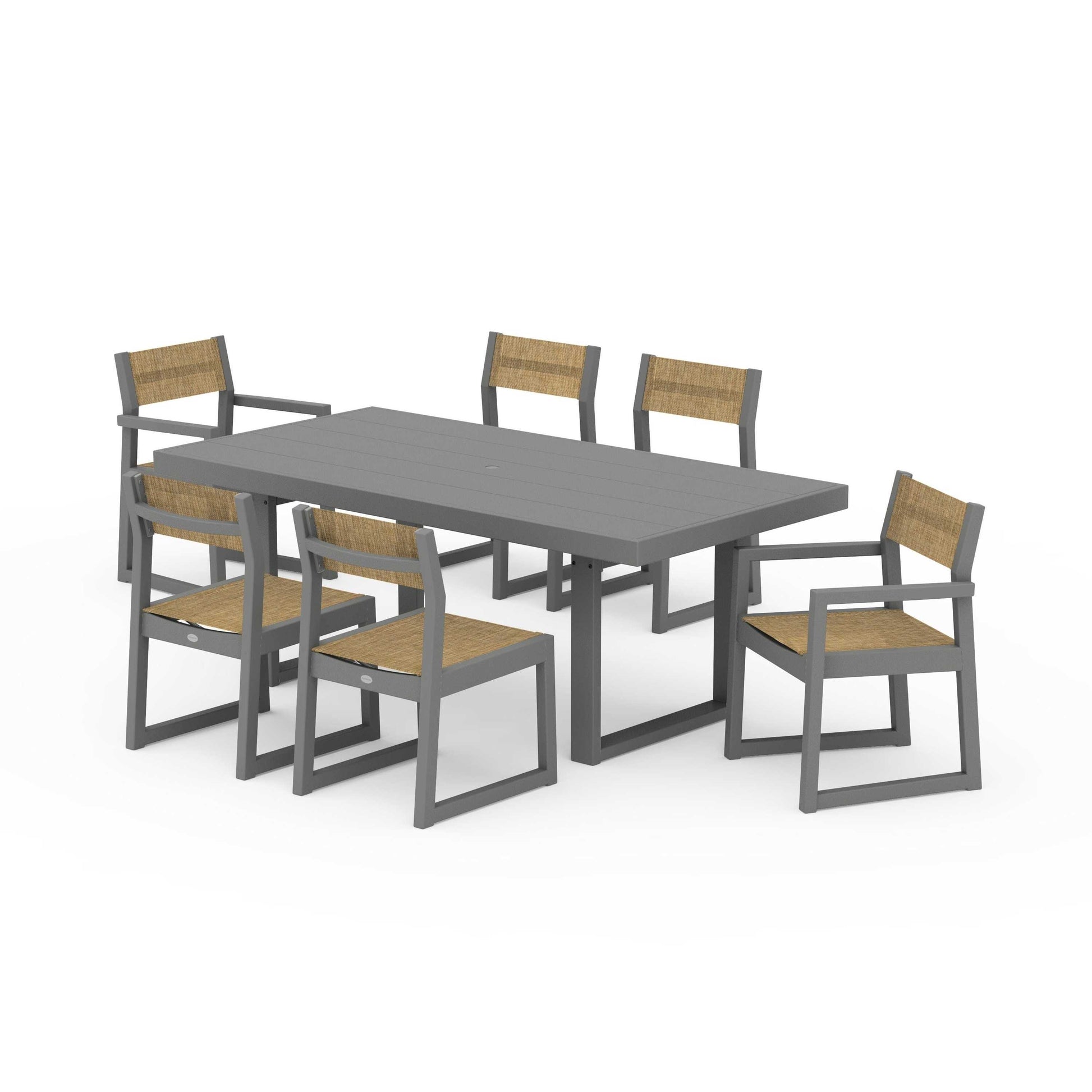 POLYWOOD EDGE Sling 7-Piece Dining Set — Slate Grey / Burlap Sling
