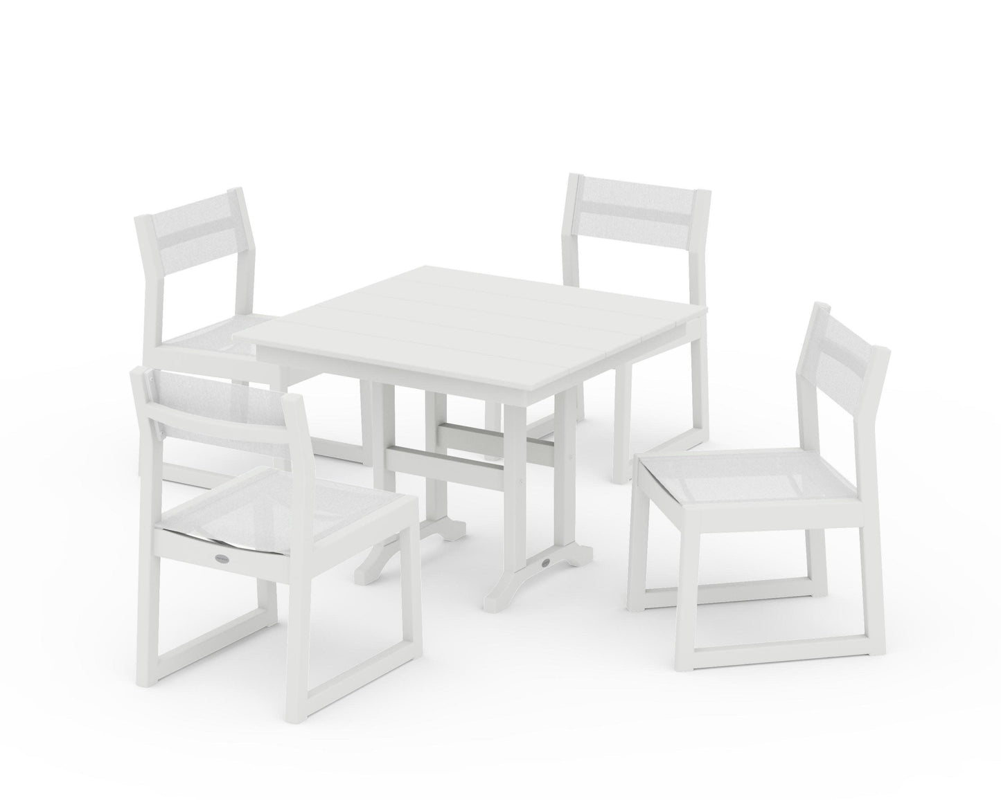 POLYWOOD EDGE Sling Side Chair 5-Piece Farmhouse Dining Set — Vintage White / White Sling
