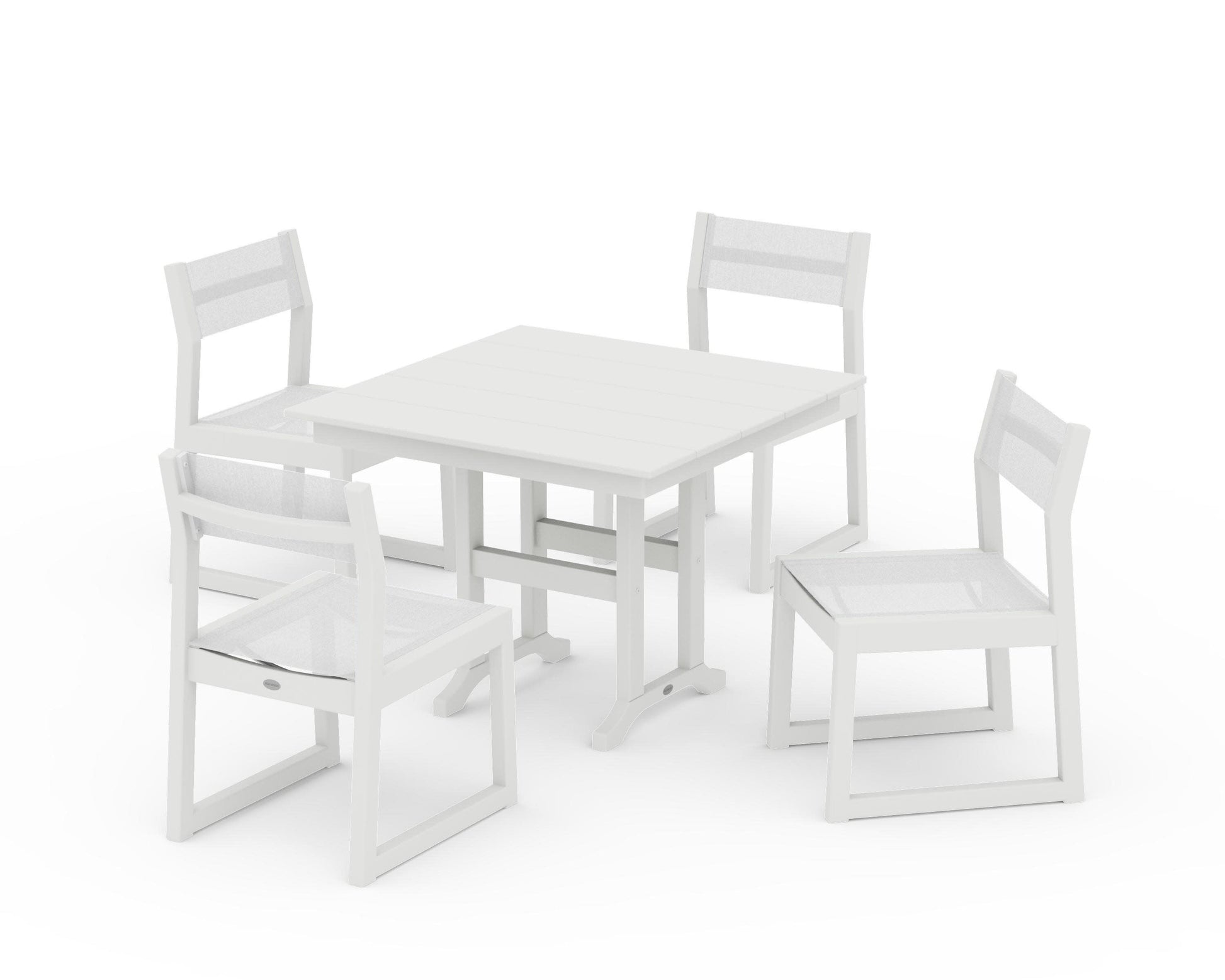 POLYWOOD EDGE Sling Side Chair 5-Piece Farmhouse Dining Set — Vintage White / White Sling