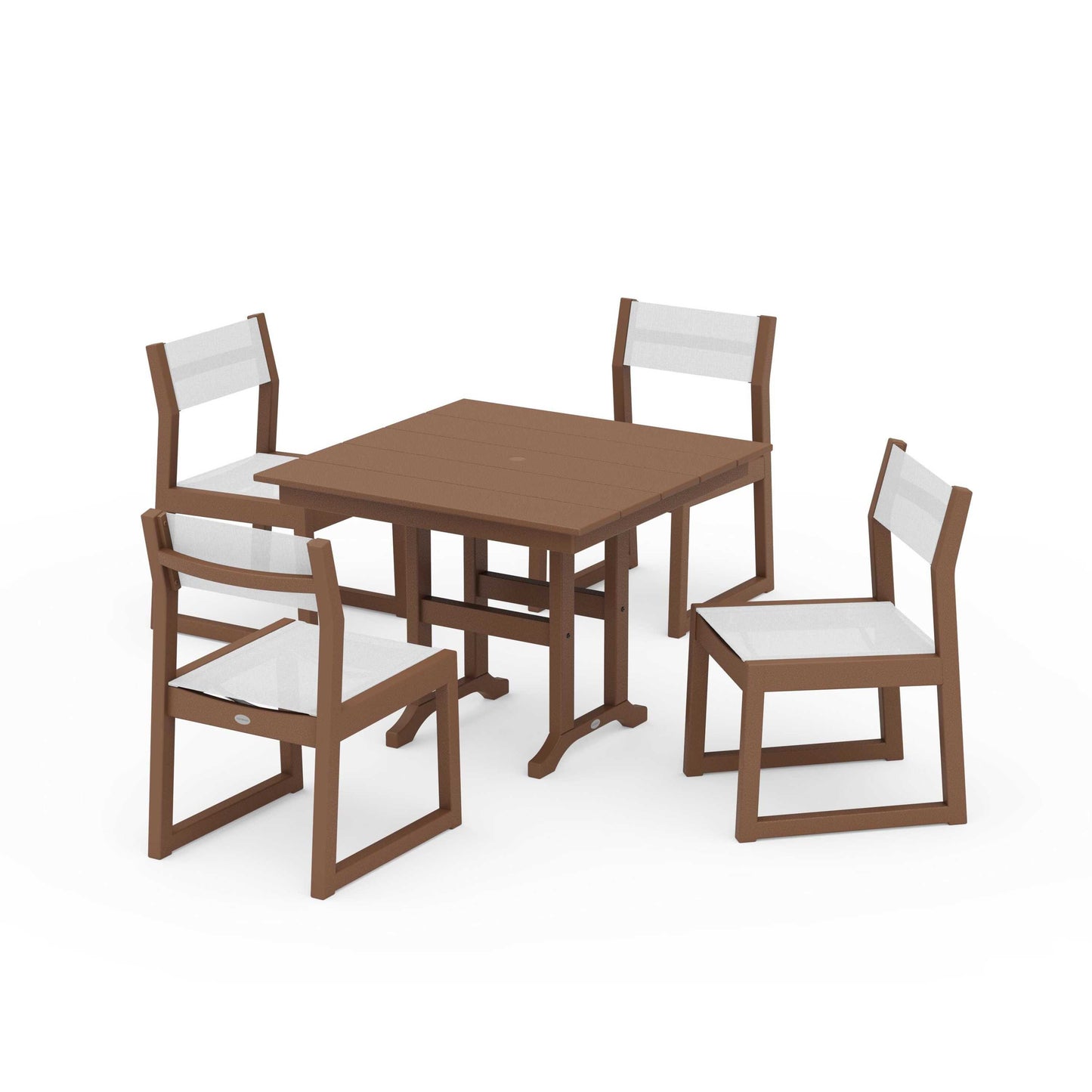 POLYWOOD EDGE Sling Side Chair 5-Piece Farmhouse Dining Set — Teak / White Sling