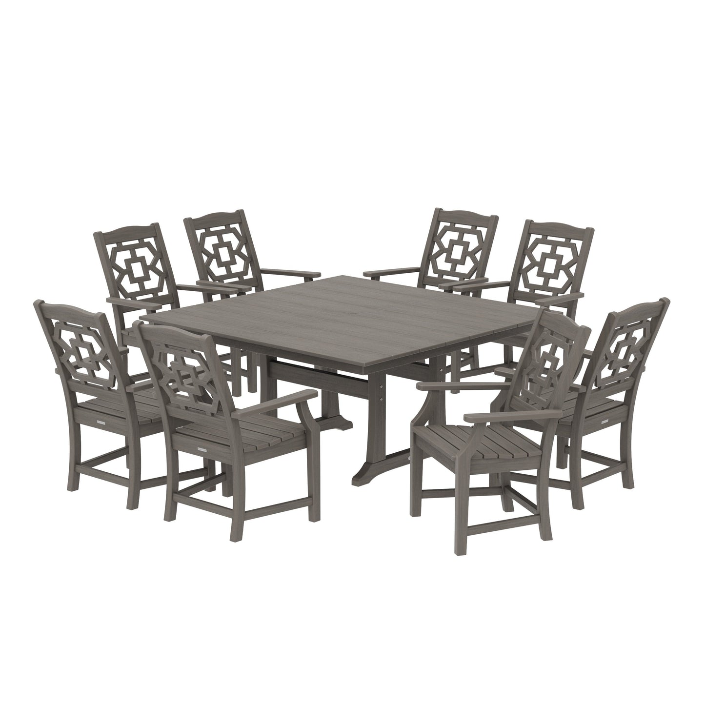 POLYWOOD Chinoiserie 9-Piece Square Farmhouse Dining Set with Trestle Legs — Driftwood