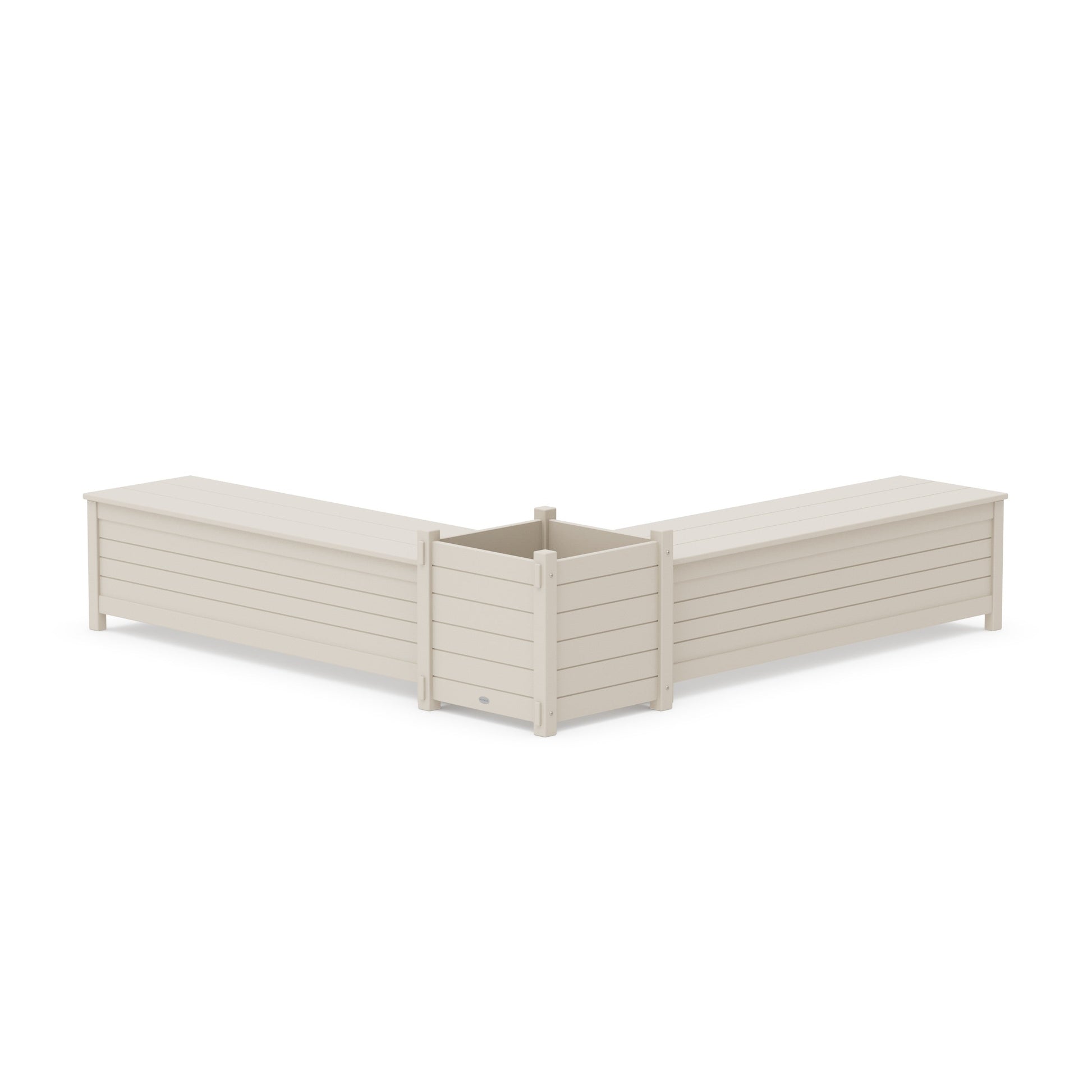 POLYWOOD 60" Nautical L- Shaped Planter Storage Bench Set- Large — Sand
