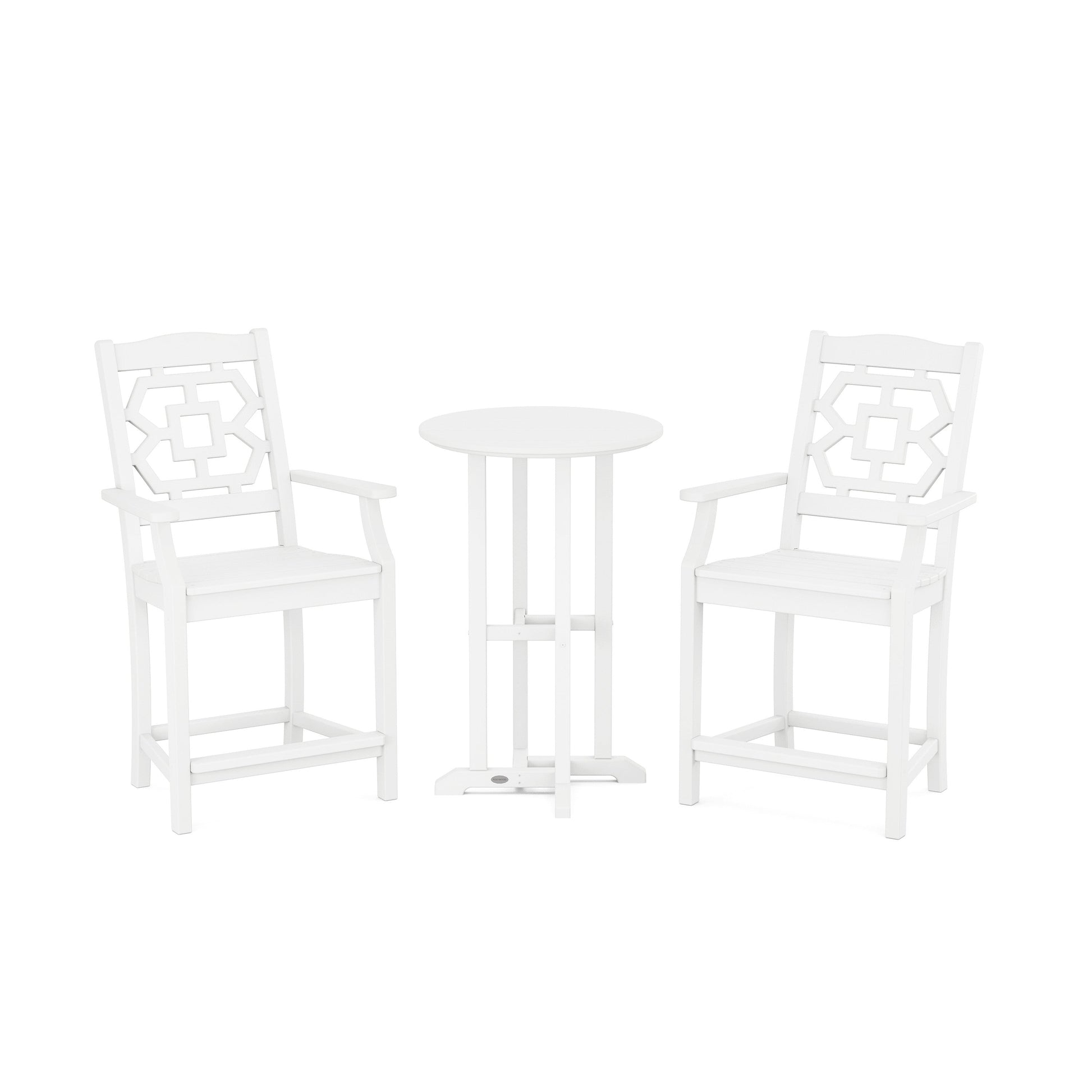 POLYWOOD Chinoiserie 3-Piece Farmhouse Bistro Counter Set — White