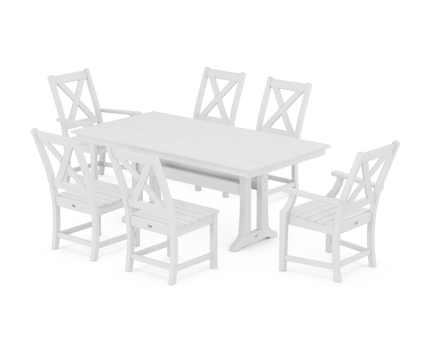 POLYWOOD Braxton 7-Piece Farmhouse Dining Set With Trestle Legs — White