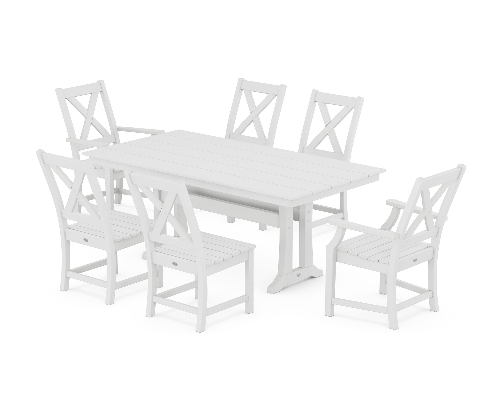 POLYWOOD Braxton 7-Piece Farmhouse Dining Set With Trestle Legs — White