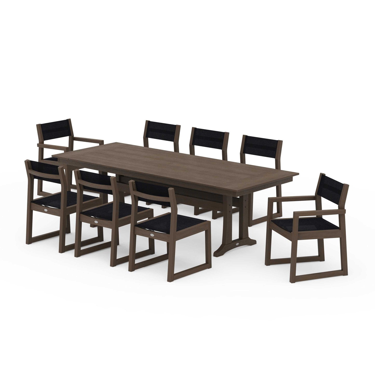 POLYWOOD EDGE Sling 9-Piece Farmhouse Trestle Dining Set — Kona / Black Sling
