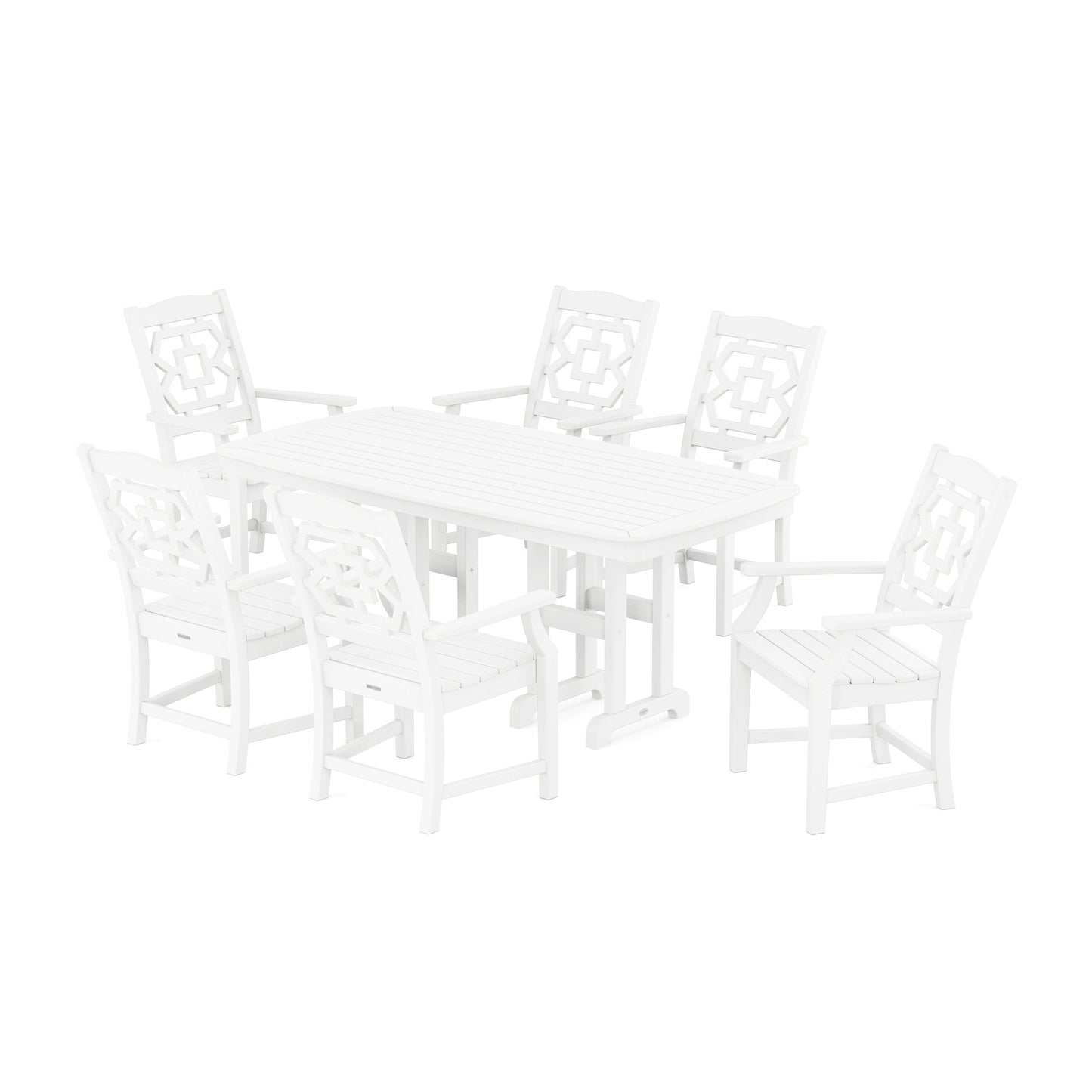 POLYWOOD Chinoiserie Arm Chair 7-Piece Dining Set — White