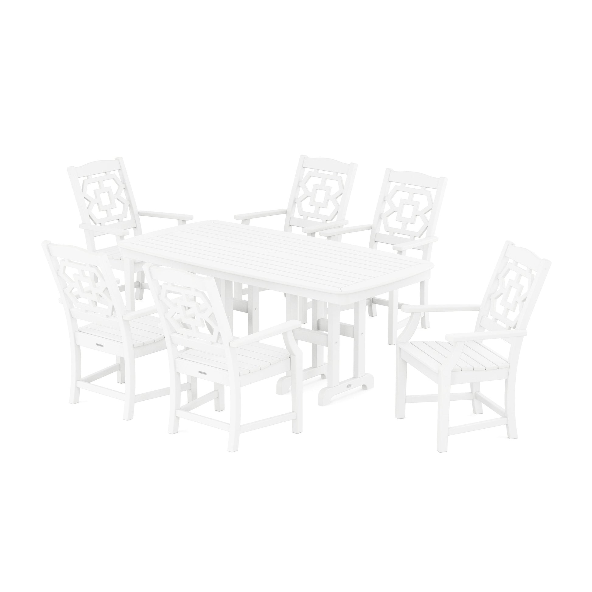 POLYWOOD Chinoiserie Arm Chair 7-Piece Dining Set — White