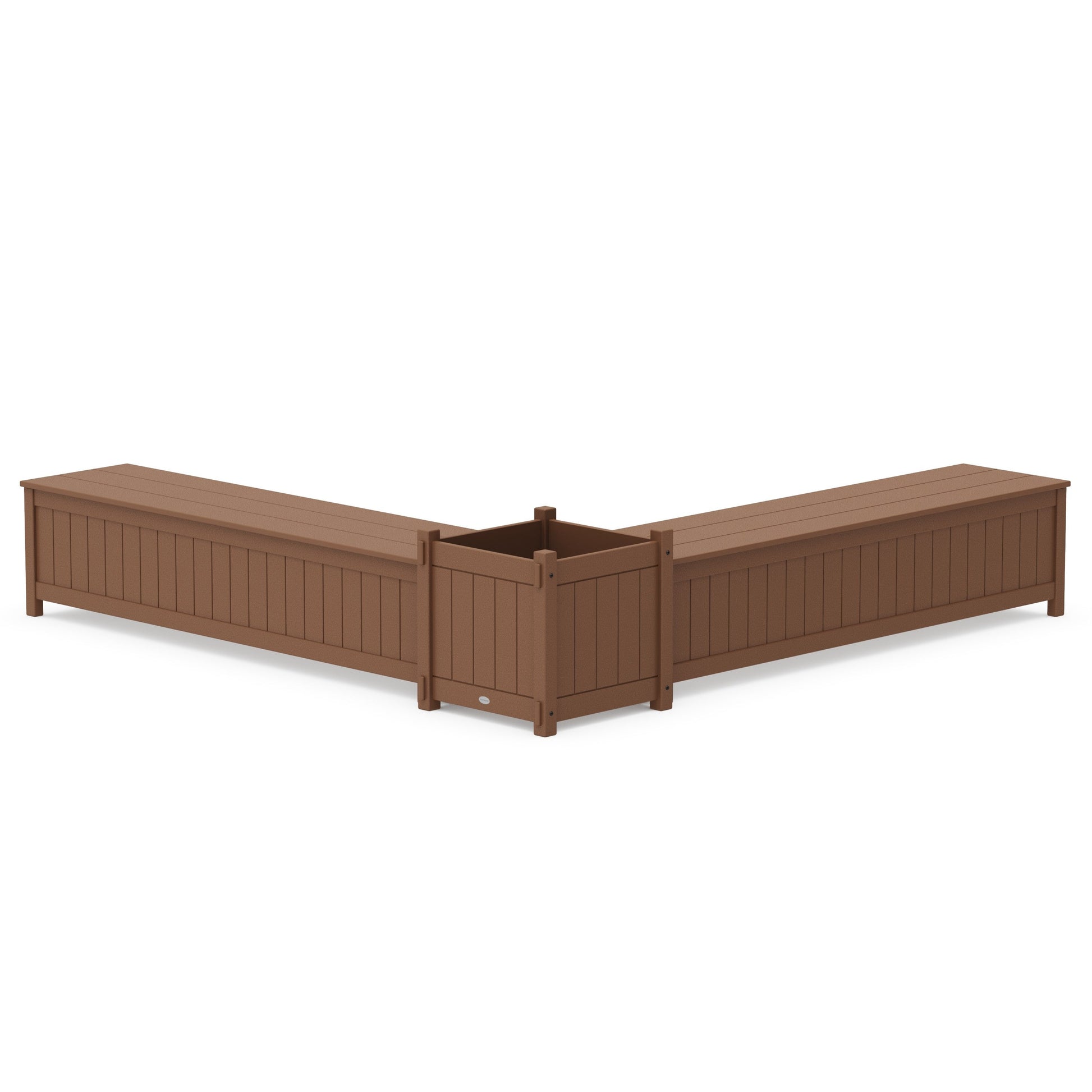 POLYWOOD 72" Vineyard L- Shaped Planter Storage Bench Set- Large — Teak