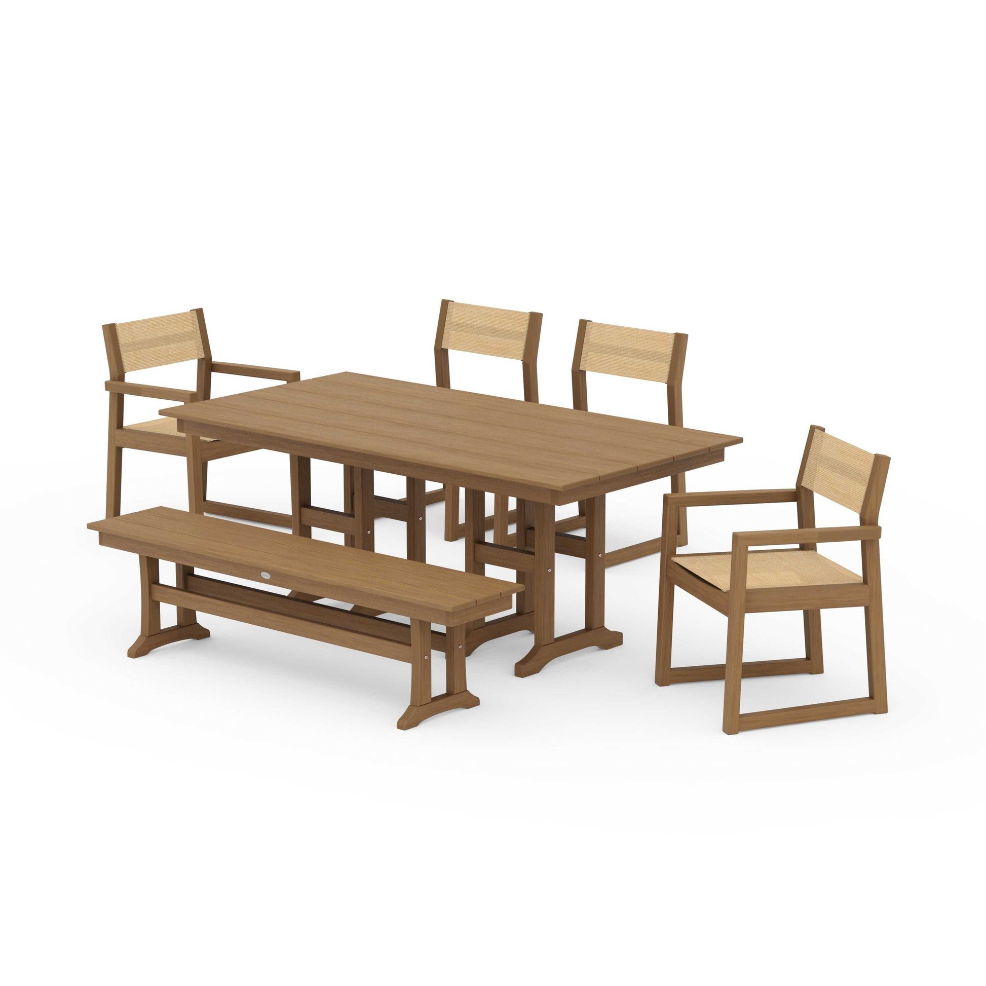 POLYWOOD EDGE Sling 6-Piece Farmhouse Dining Set — Natural / Dupioni Apricot Sling