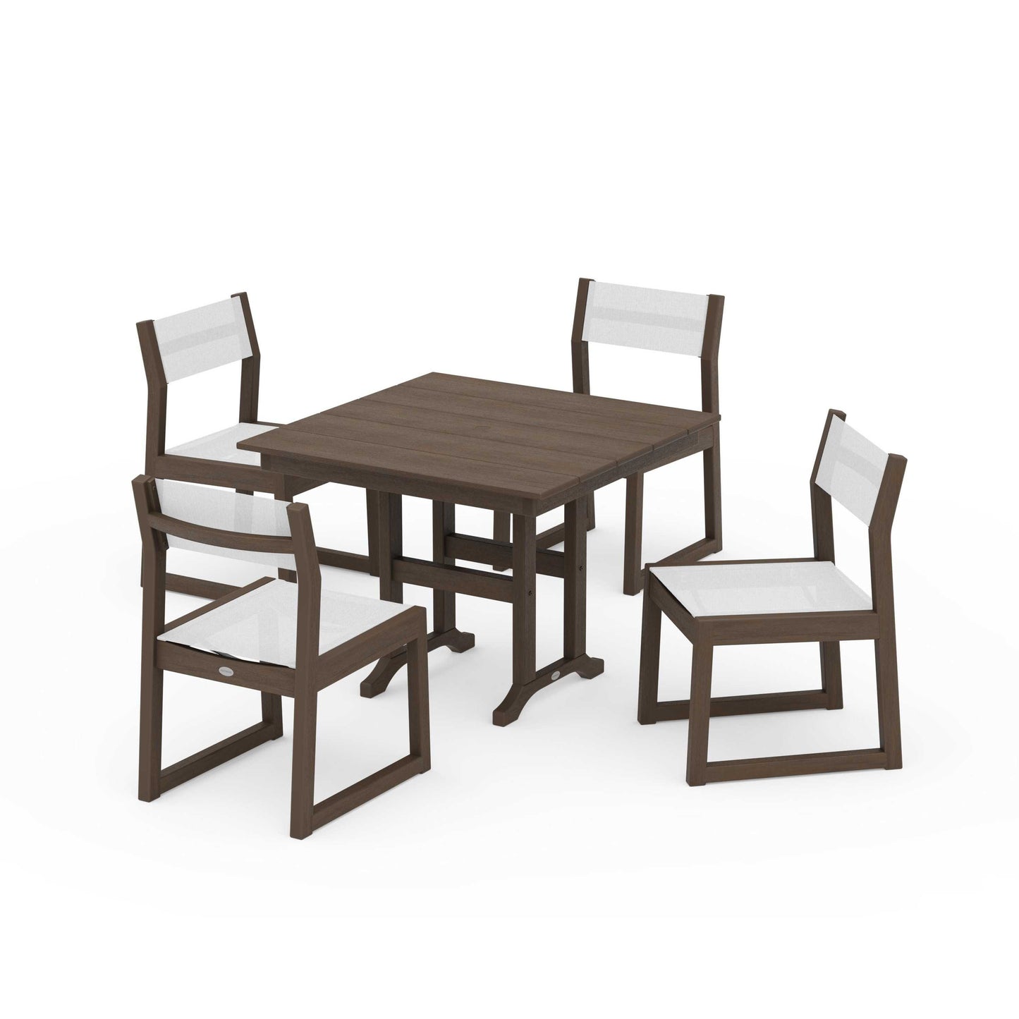 POLYWOOD EDGE Sling Side Chair 5-Piece Farmhouse Dining Set — Kona / White Sling