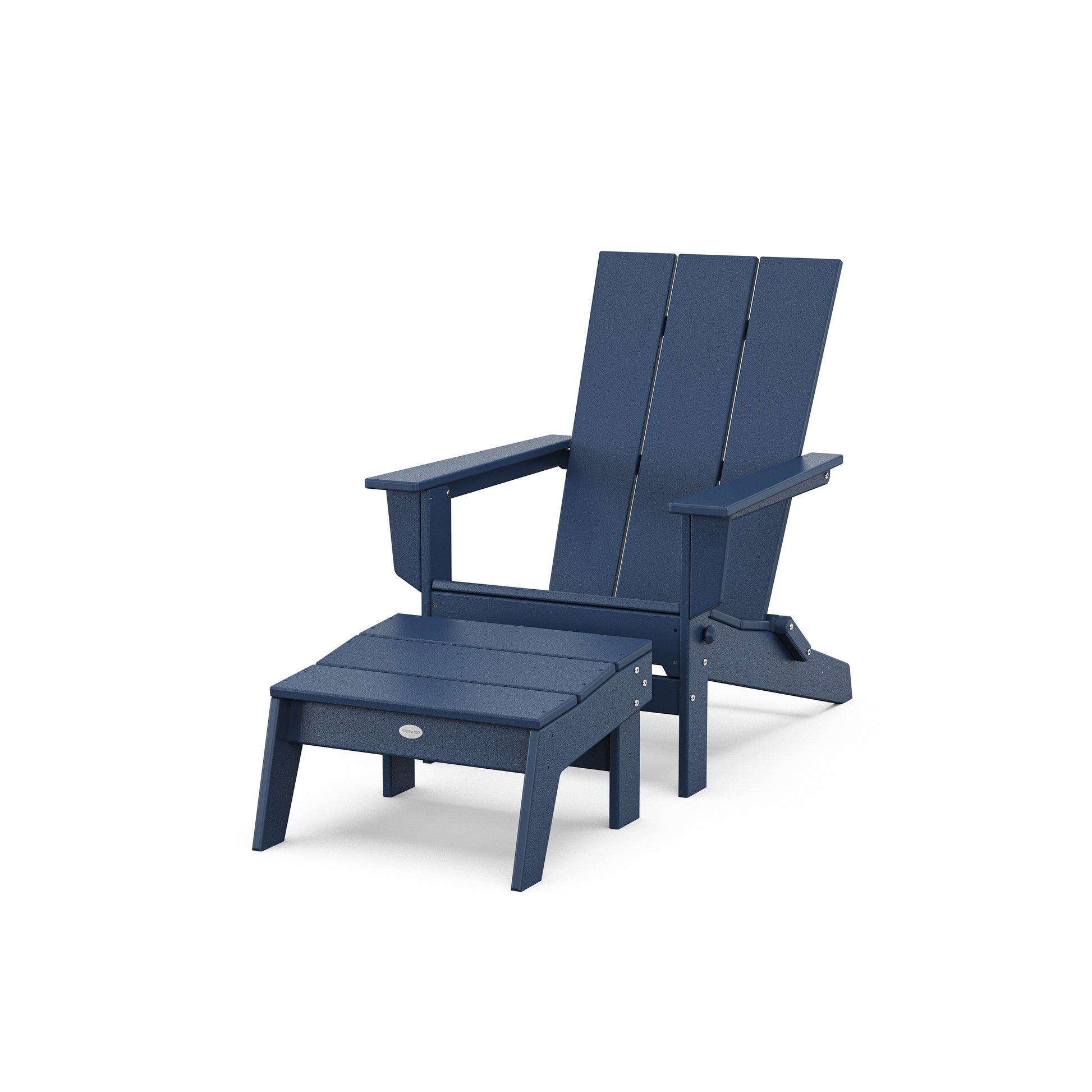 POLYWOOD Modern Studio Folding Adirondack Chair with Ottoman — Navy