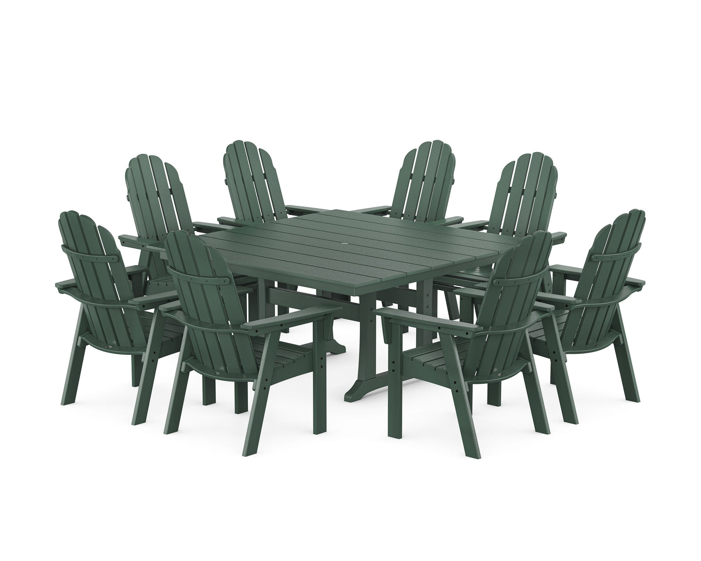 POLYWOOD Vineyard Curveback Adirondack 9-Piece Square Farmhouse Dining Set with Trestle Legs — Green
