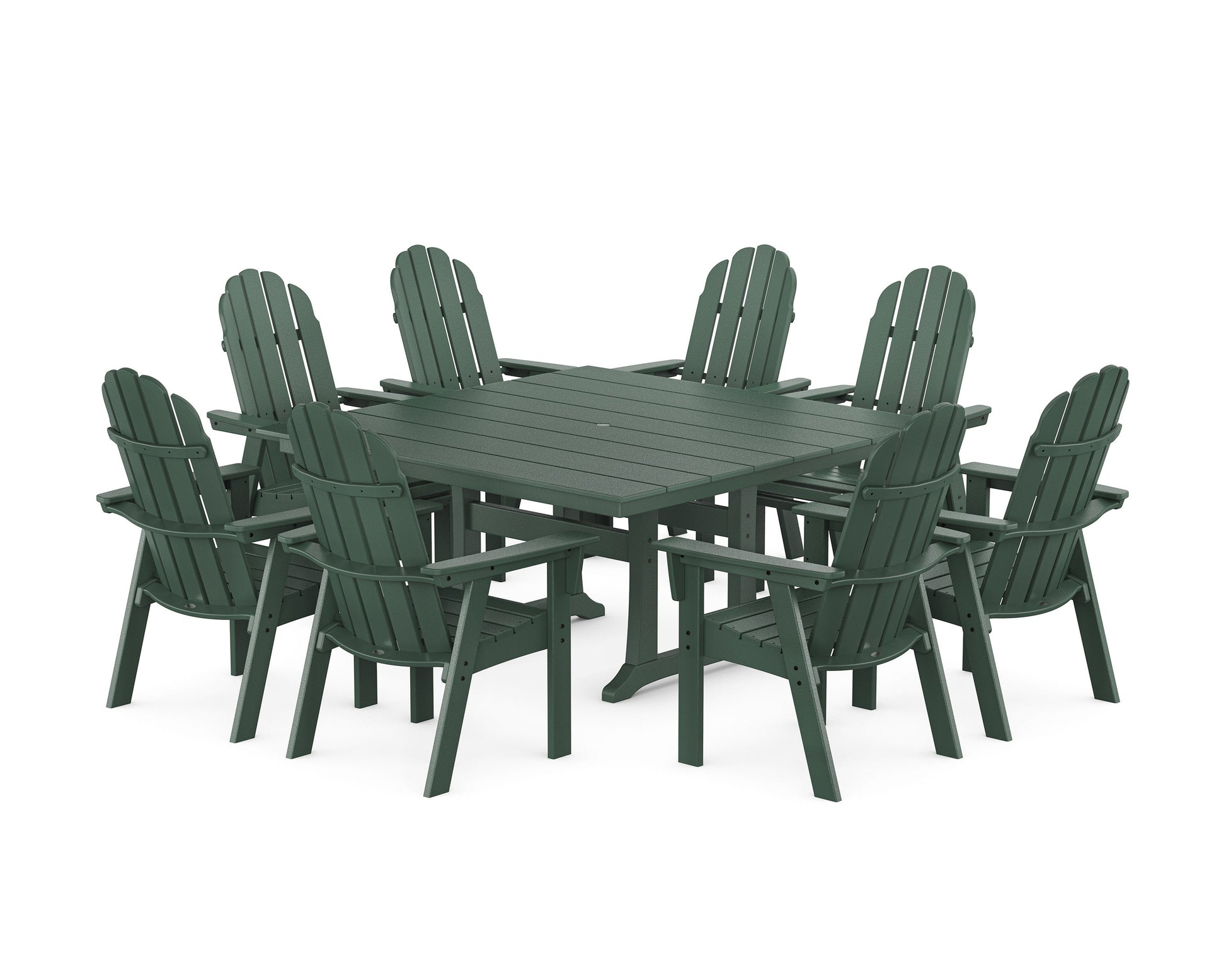 POLYWOOD Vineyard Curveback Adirondack 9-Piece Square Farmhouse Dining Set with Trestle Legs — Green