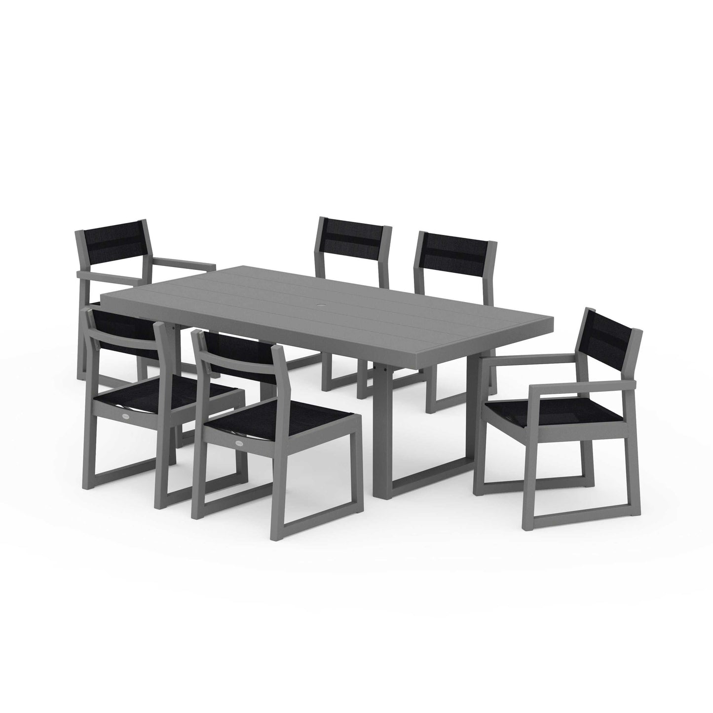 POLYWOOD EDGE Sling 7-Piece Dining Set — Slate Grey / Black Sling