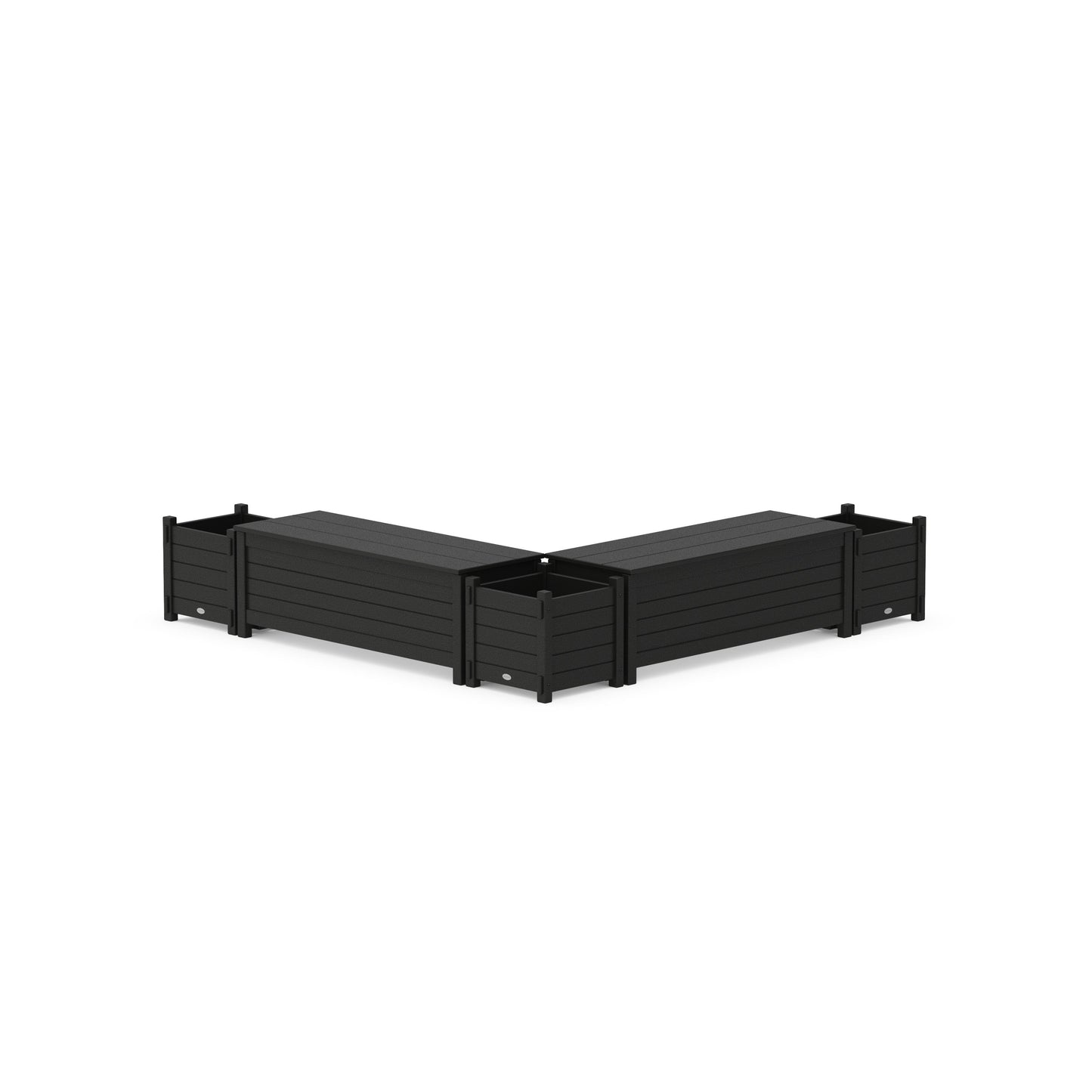 POLYWOOD 48" Nautical L- Shaped Planter Storage Bench Corner Set — Black