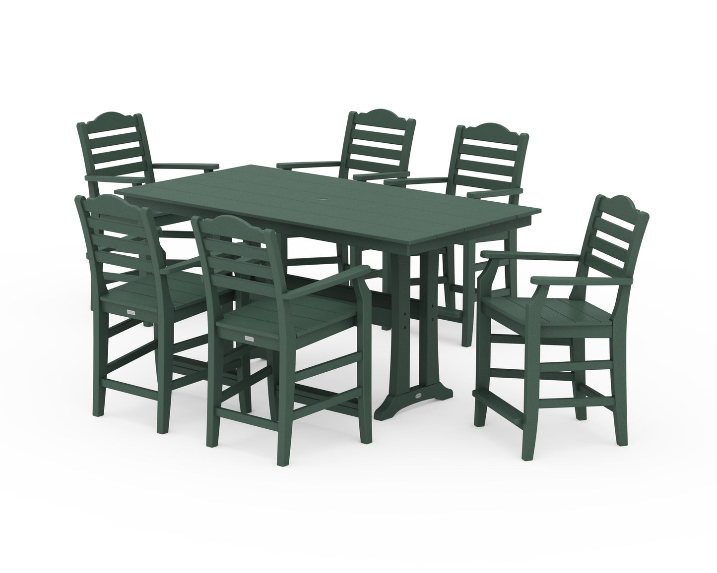 POLYWOOD Savannah Arm Chair 7-Piece Farmhouse Counter Set with Trestle Legs — Green