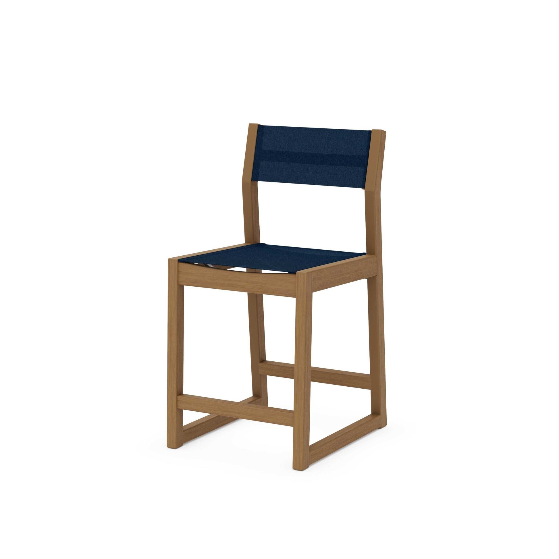 POLYWOOD EDGE Sling Counter Side Chair — Natural / Navy Blue Sling