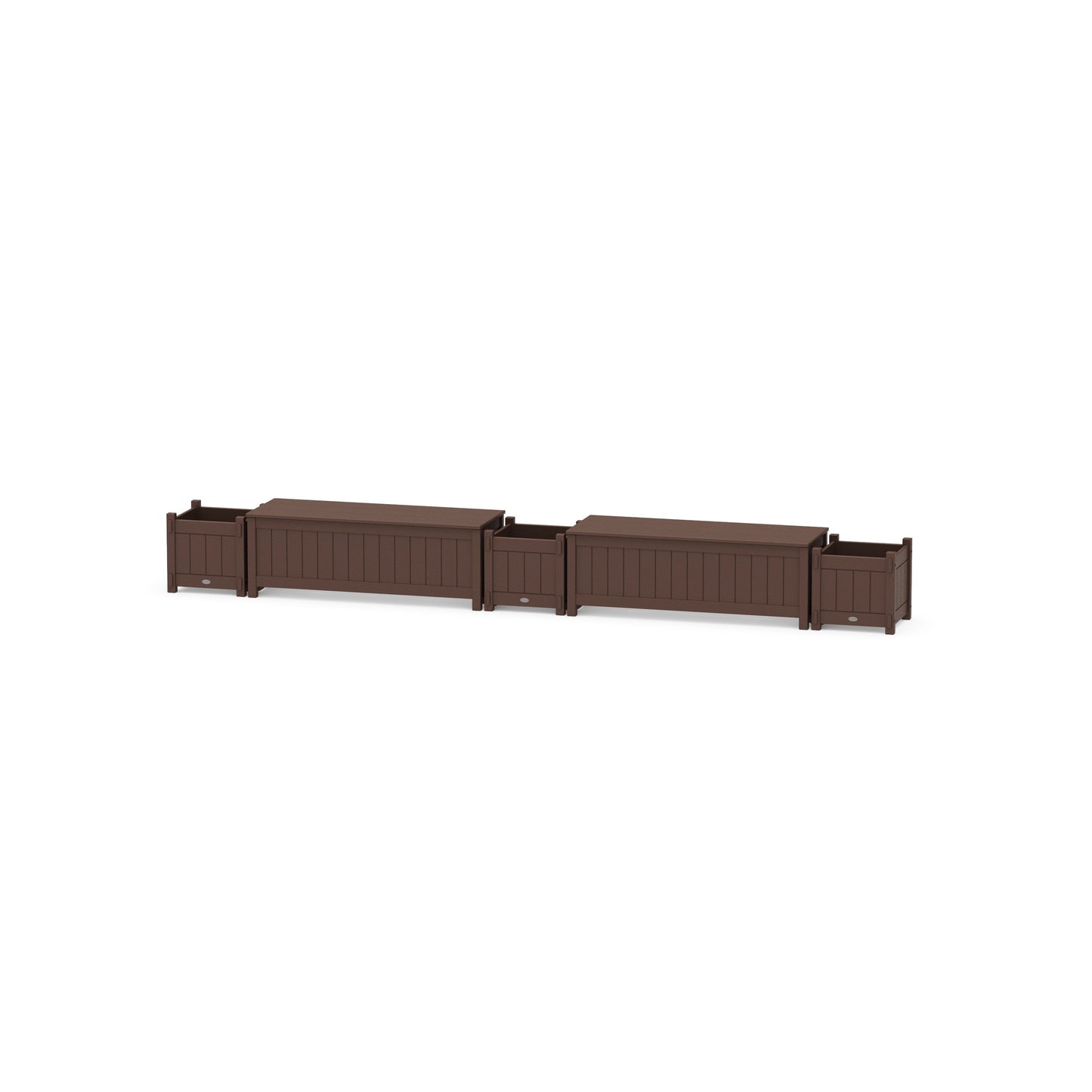 POLYWOOD 48" Vineyard Straight Double Planter Storage Bench Set — Mahogany