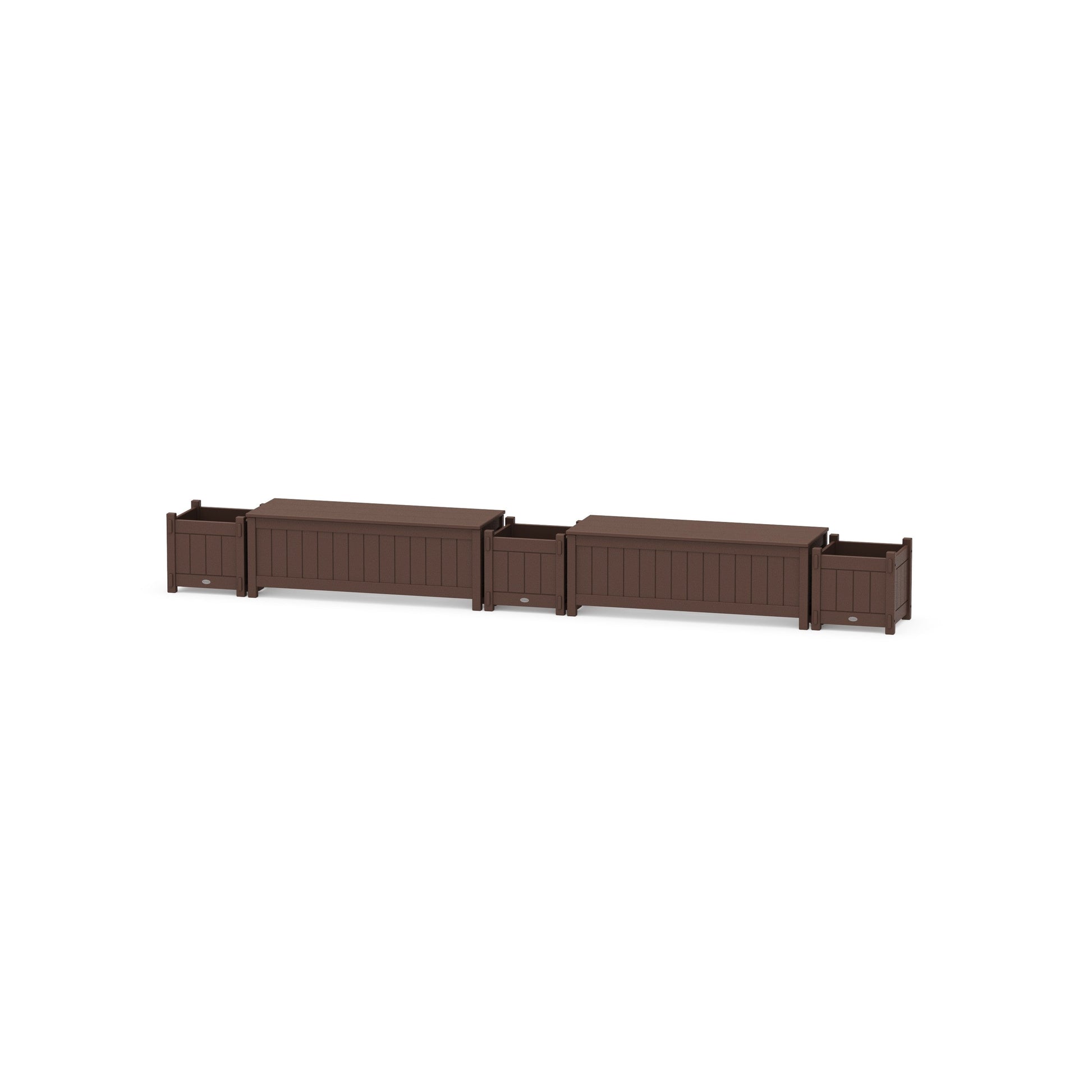 POLYWOOD 48" Vineyard Straight Double Planter Storage Bench Set — Mahogany