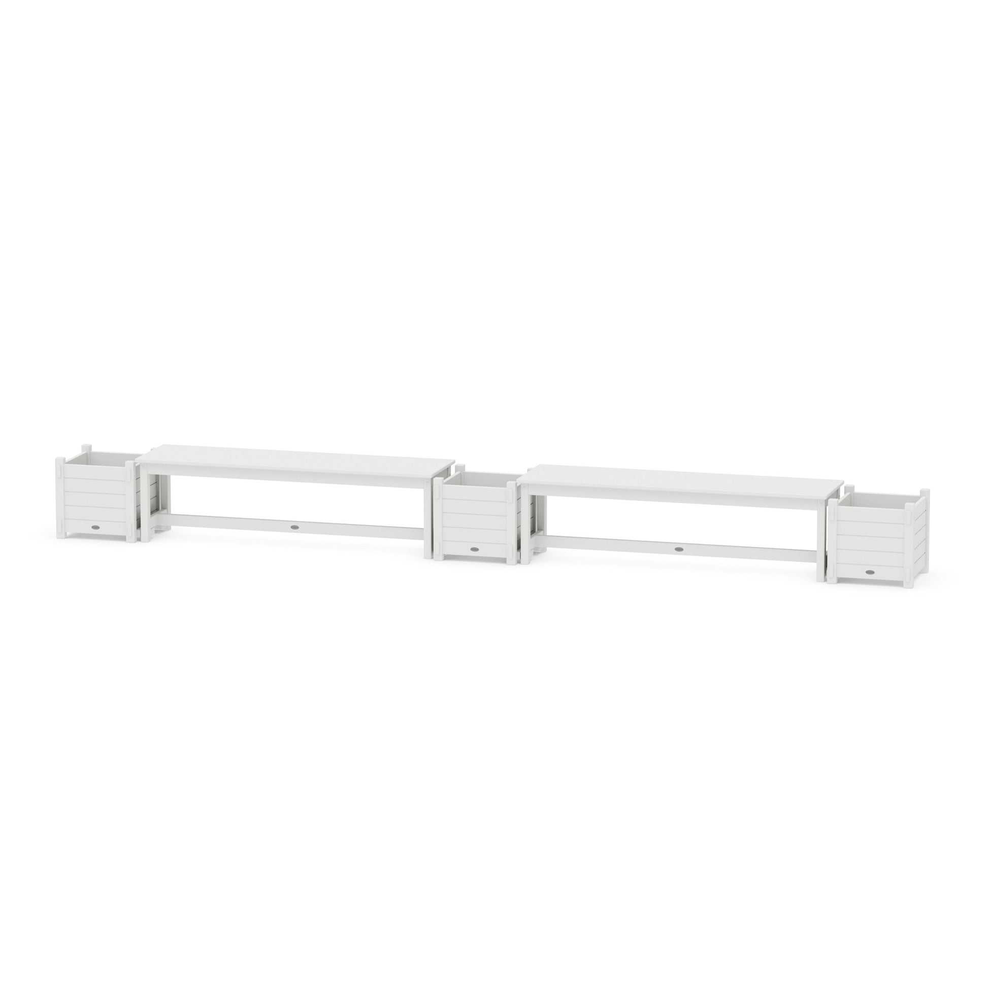 POLYWOOD 60" Nautical Straight Double Planter Bench Set — White