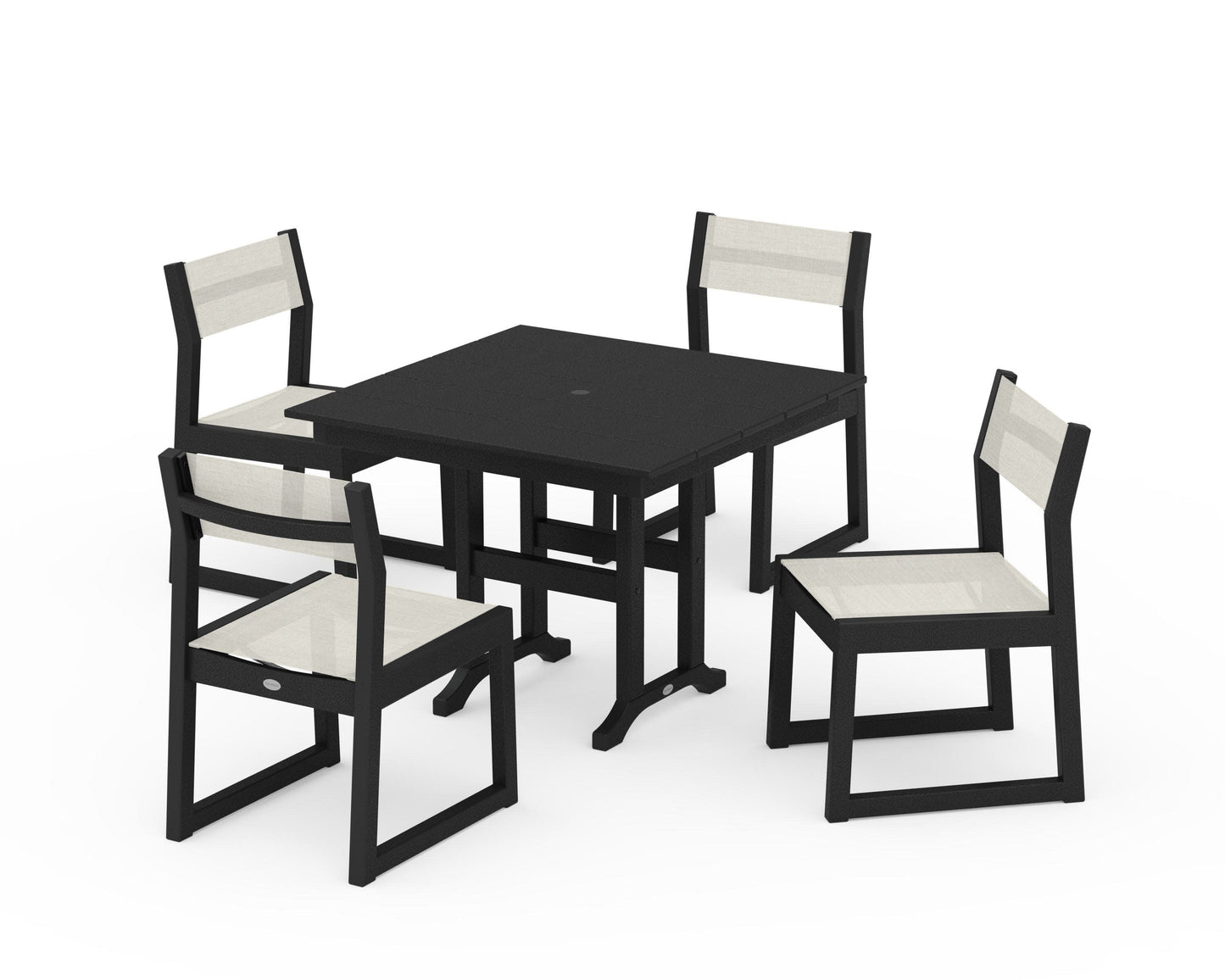 POLYWOOD EDGE Sling Side Chair 5-Piece Farmhouse Dining Set — Black / Parchment Sling