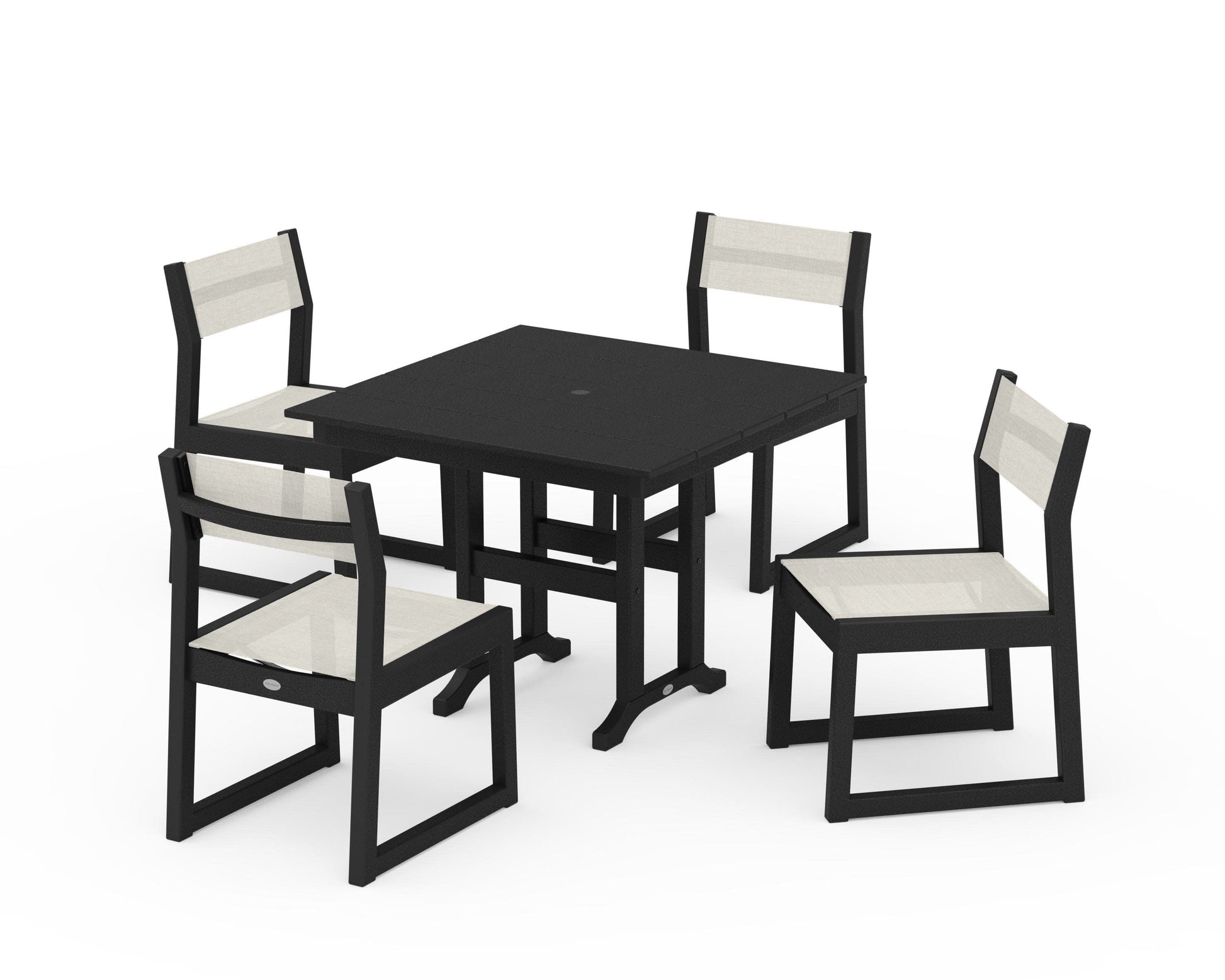 POLYWOOD EDGE Sling Side Chair 5-Piece Farmhouse Dining Set — Black / Parchment Sling