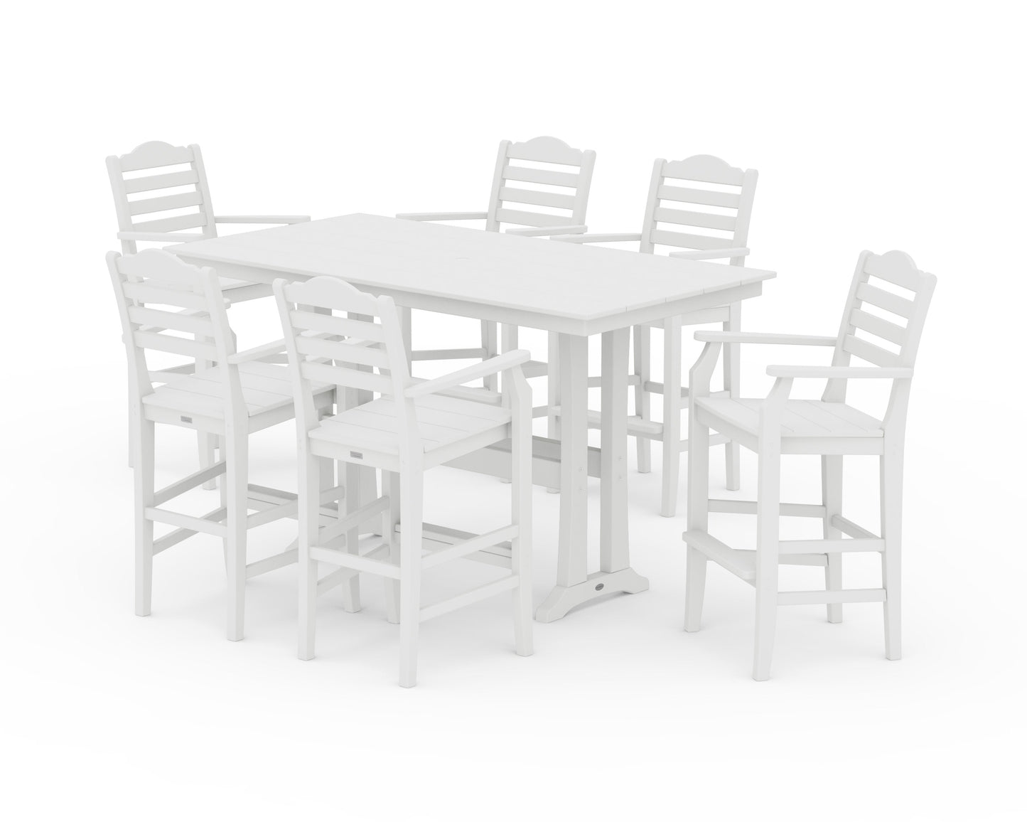 POLYWOOD Savannah Arm Chair 7-Piece Farmhouse Bar Set with Trestle Legs — White