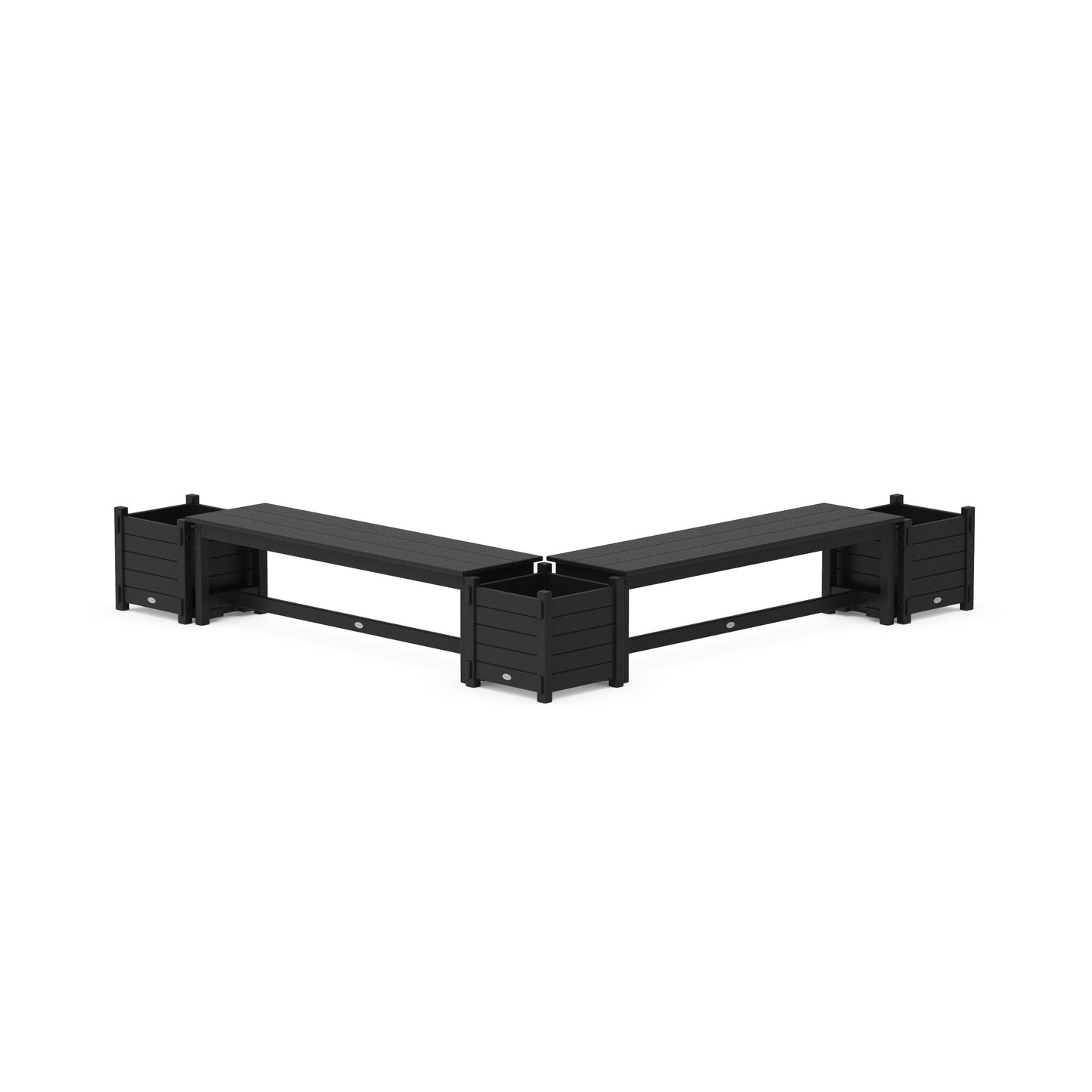 POLYWOOD 60" Nautical L- Shaped Planter Bench Corner Set — Black