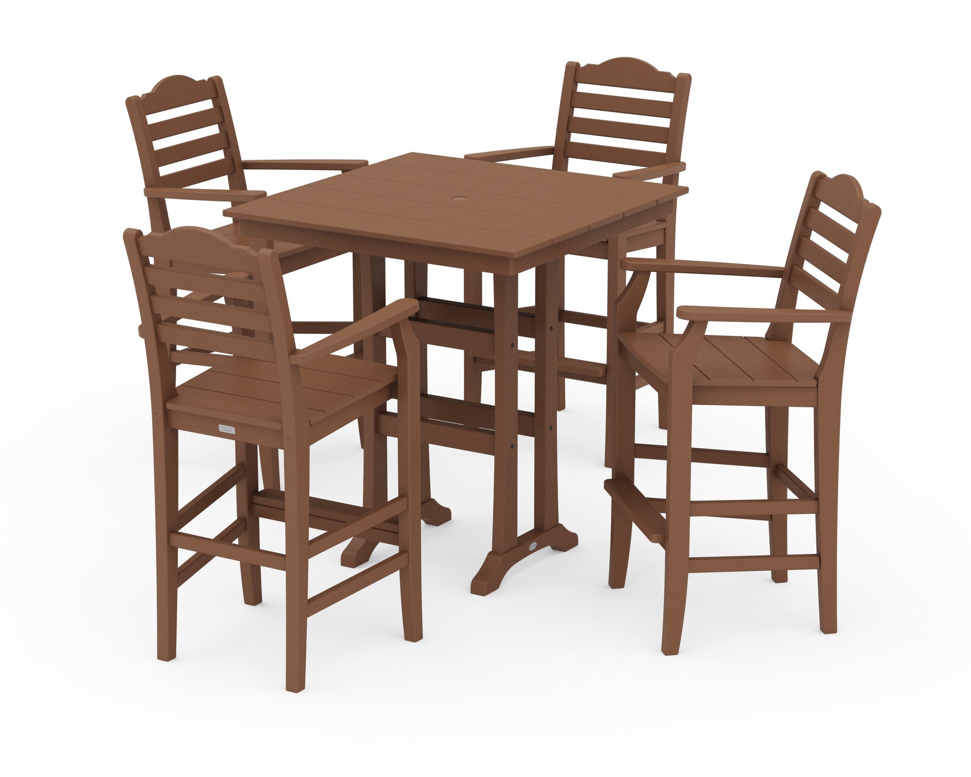 POLYWOOD Savannah 5-Piece Farmhouse Bar Set with Trestle Legs — Teak