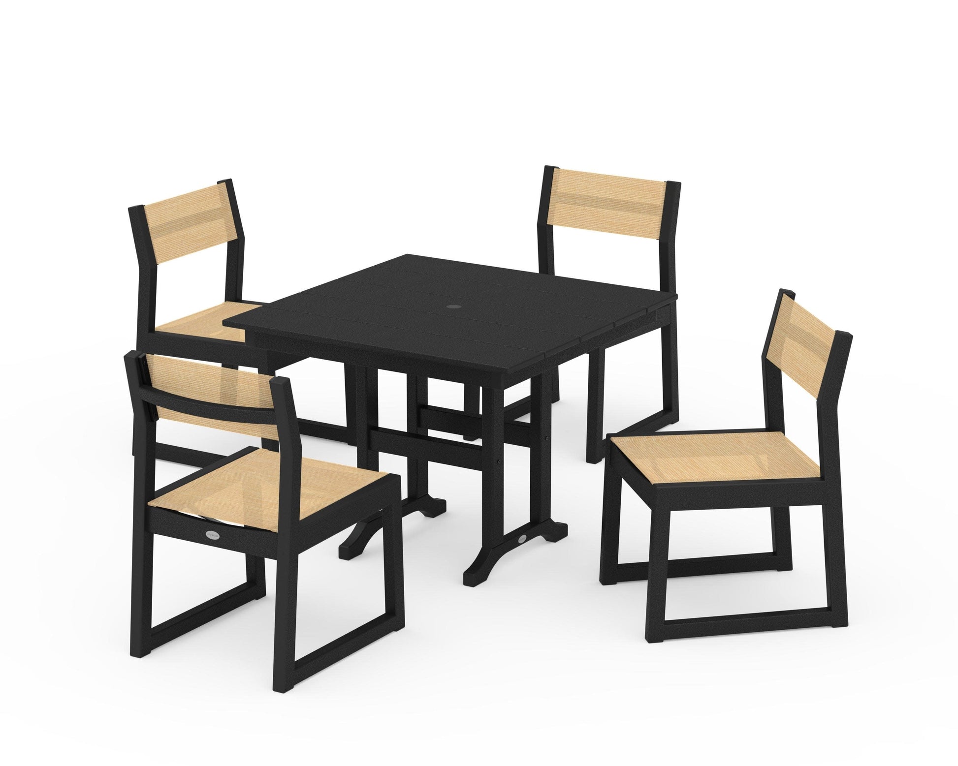 POLYWOOD EDGE Sling Side Chair 5-Piece Farmhouse Dining Set — Black / Dupioni Apricot Sling