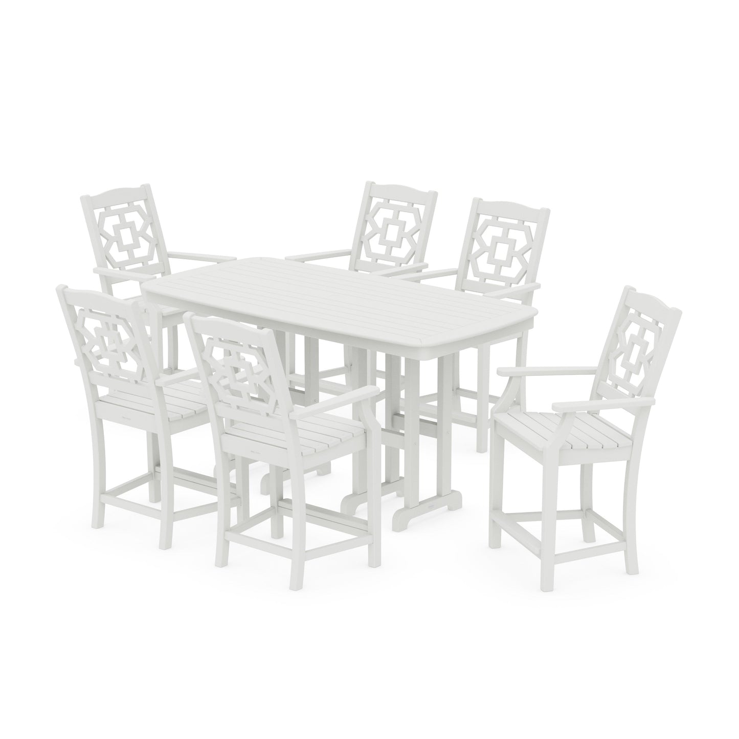 POLYWOOD Chinoiserie Arm Chair 7-Piece Counter Set — Vintage White