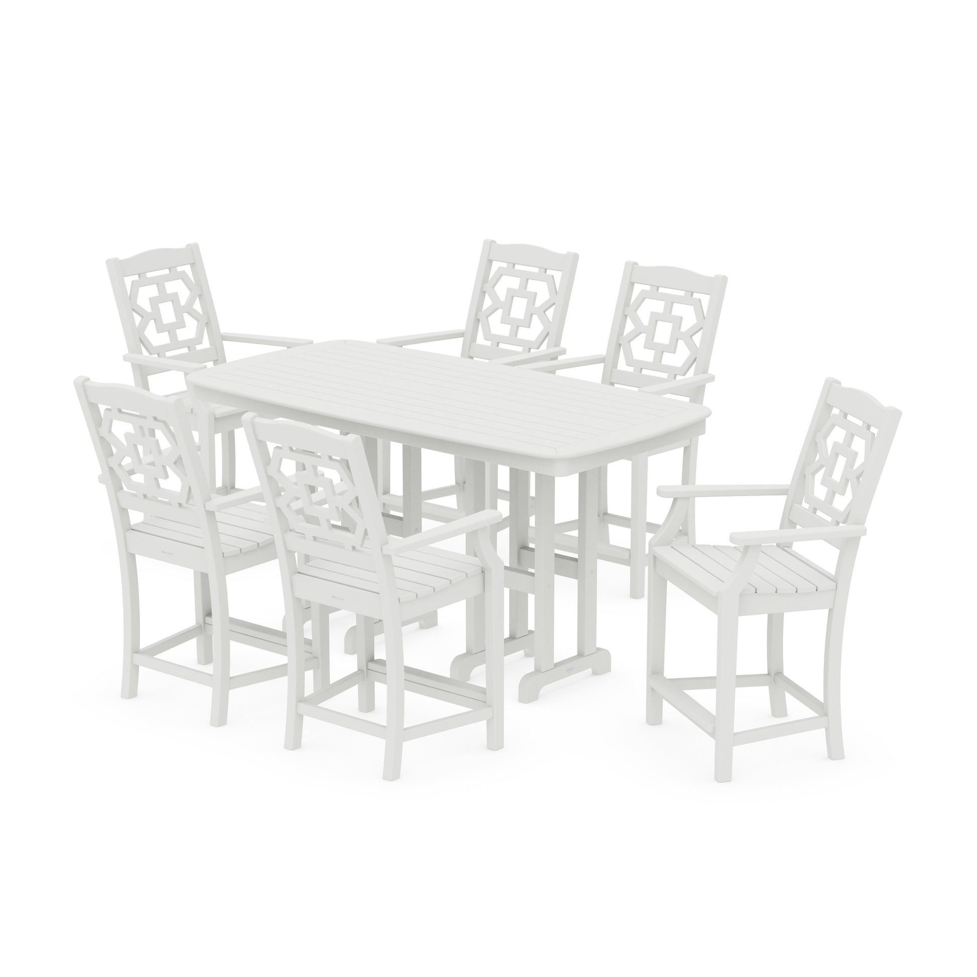 POLYWOOD Chinoiserie Arm Chair 7-Piece Counter Set — Vintage White
