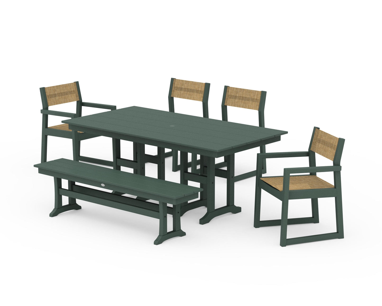 POLYWOOD EDGE Sling 6-Piece Farmhouse Dining Set — Green / Burlap Sling