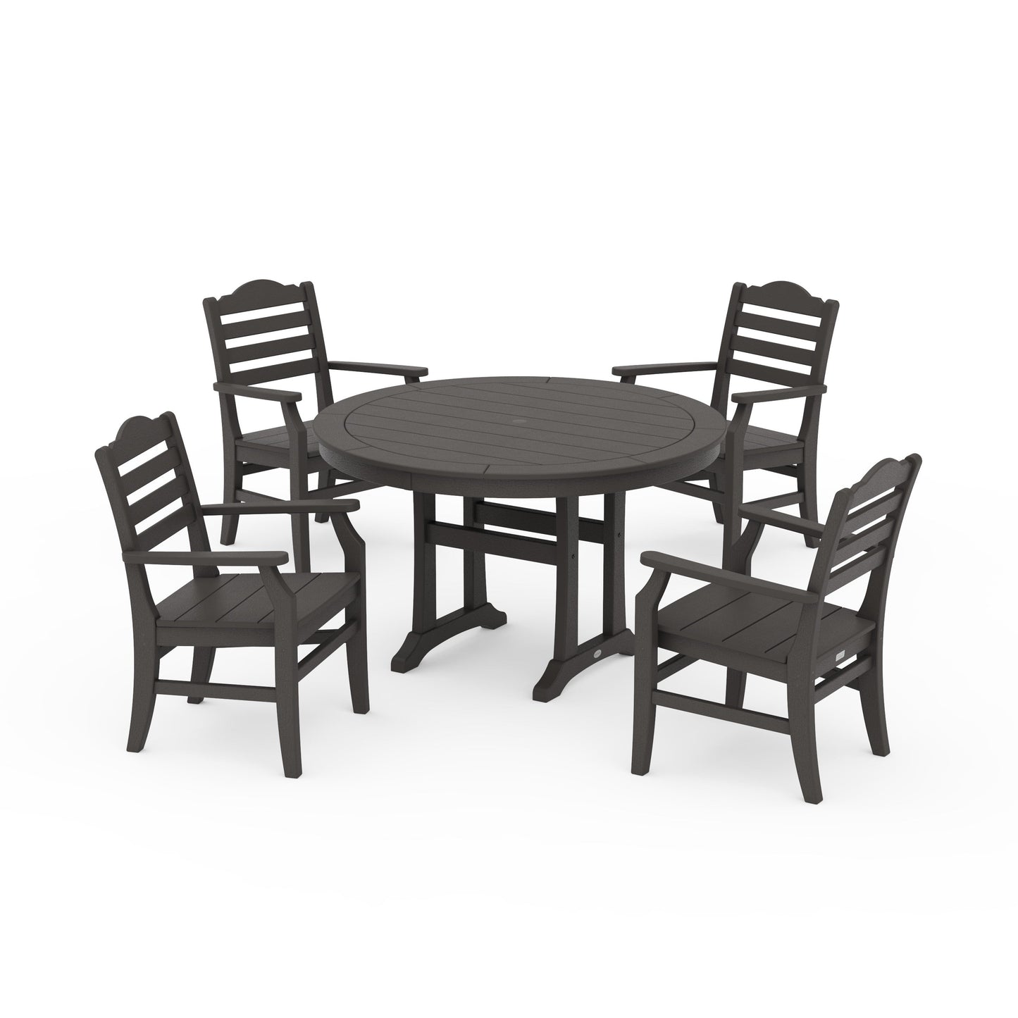 POLYWOOD Savannah 5-Piece Round Dining Set with Trestle Legs — Vintage Coffee