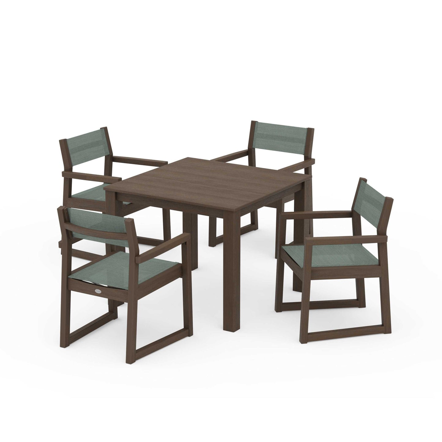 POLYWOOD EDGE Sling Arm Chair 5-Piece Parsons Dining Set — Kona / Dupioni Sea Mist Sling