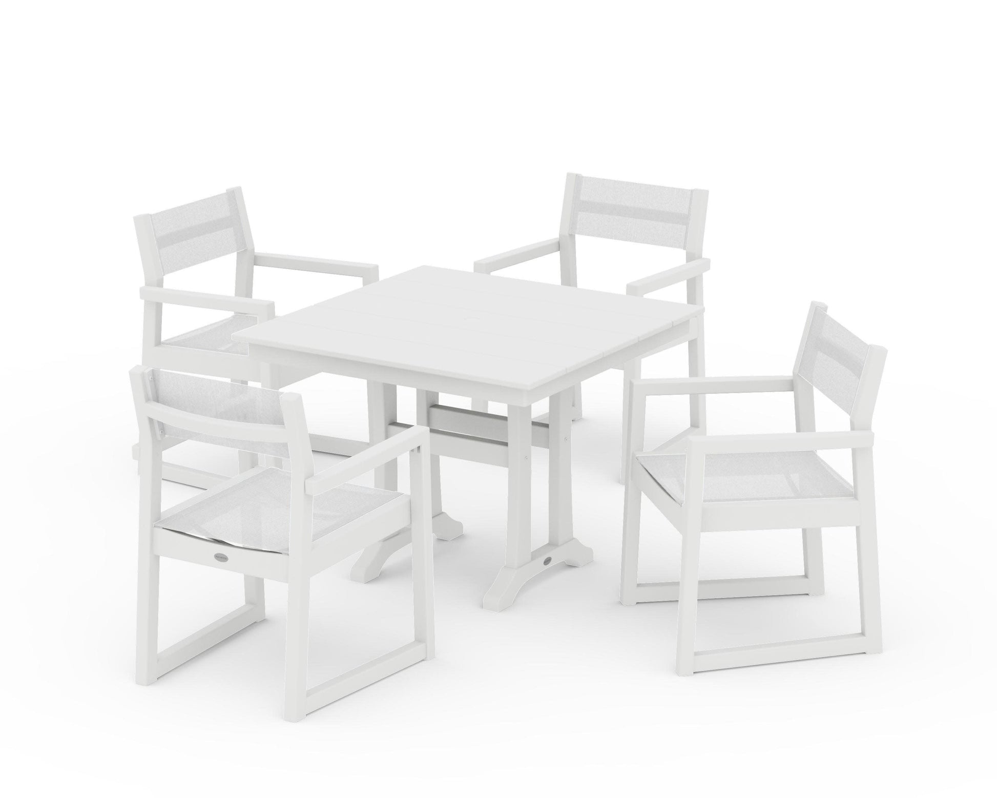 POLYWOOD EDGE Sling 5-Piece Farmhouse Dining Set with Trestle Legs — White / White Sling